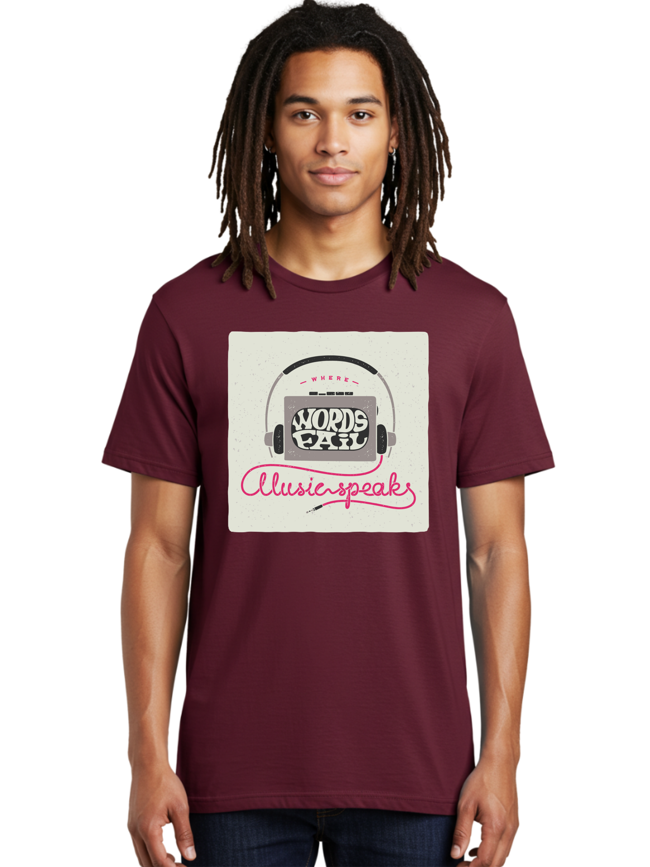 Where-Words-Fail-Music-Speaks-1 Men'S Graphic Tee, 100% Cotton, Comfortable Casual Summer Wear, Machine Washable, Music Speaks, Where Words Fail, Inspirational Quotes, Motivational Phrases, Music Headphones, Retro Style, Artistic Expression, Aac440 10
