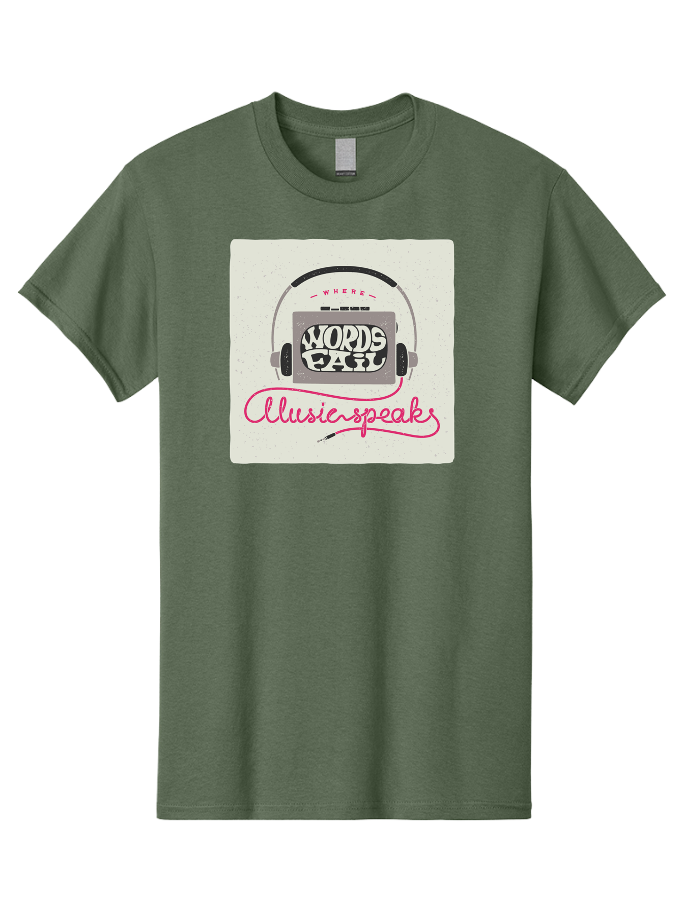 Where-Words-Fail-Music-Speaks-1 Men'S Graphic Tee, 100% Cotton, Comfortable Casual Summer Wear, Machine Washable, Music Speaks, Where Words Fail, Inspirational Quotes, Motivational Phrases, Music Headphones, Retro Style, Artistic Expression, Aac440 13