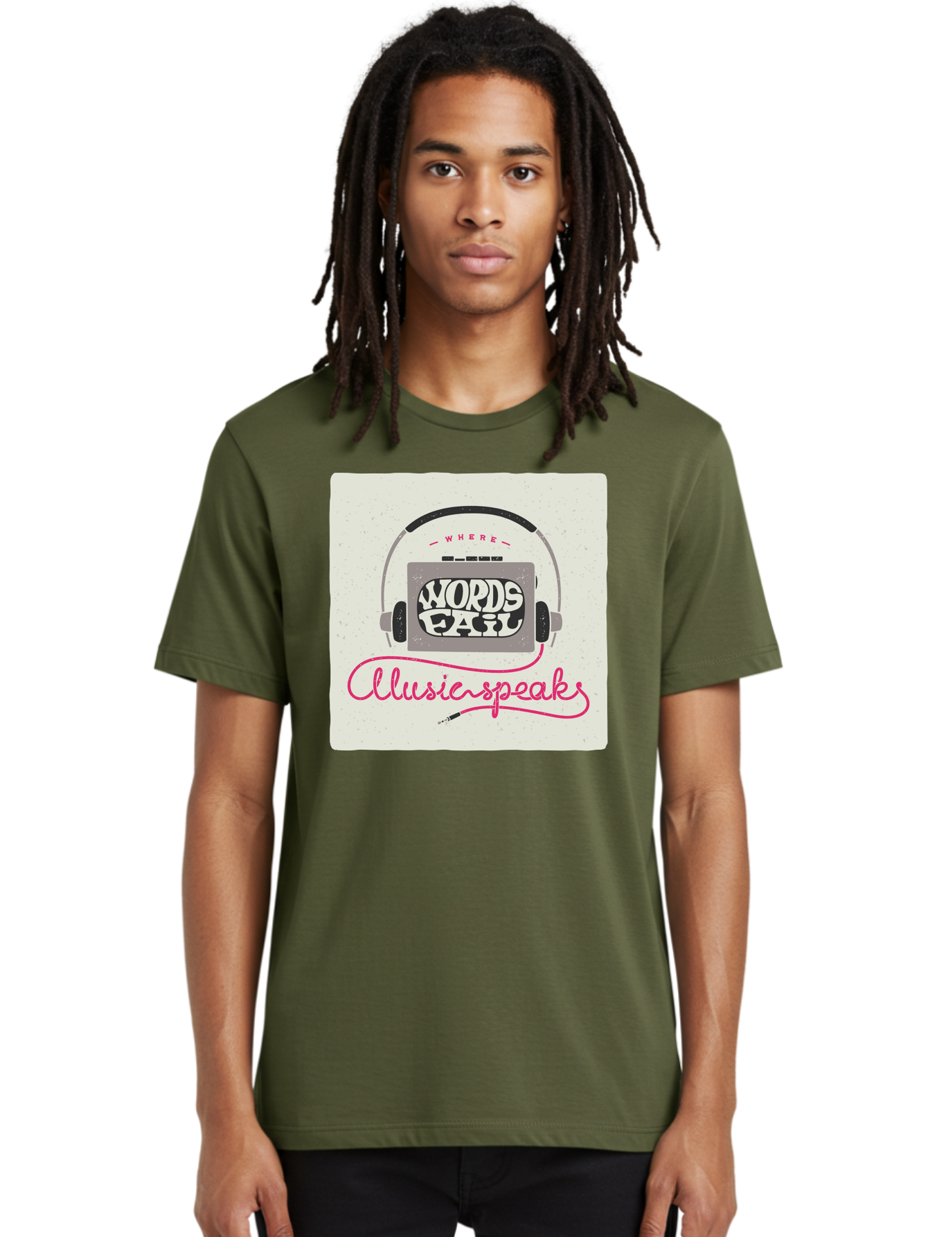 Where-Words-Fail-Music-Speaks-1 Men'S Graphic Tee, 100% Cotton, Comfortable Casual Summer Wear, Machine Washable, Music Speaks, Where Words Fail, Inspirational Quotes, Motivational Phrases, Music Headphones, Retro Style, Artistic Expression, Aac440 14