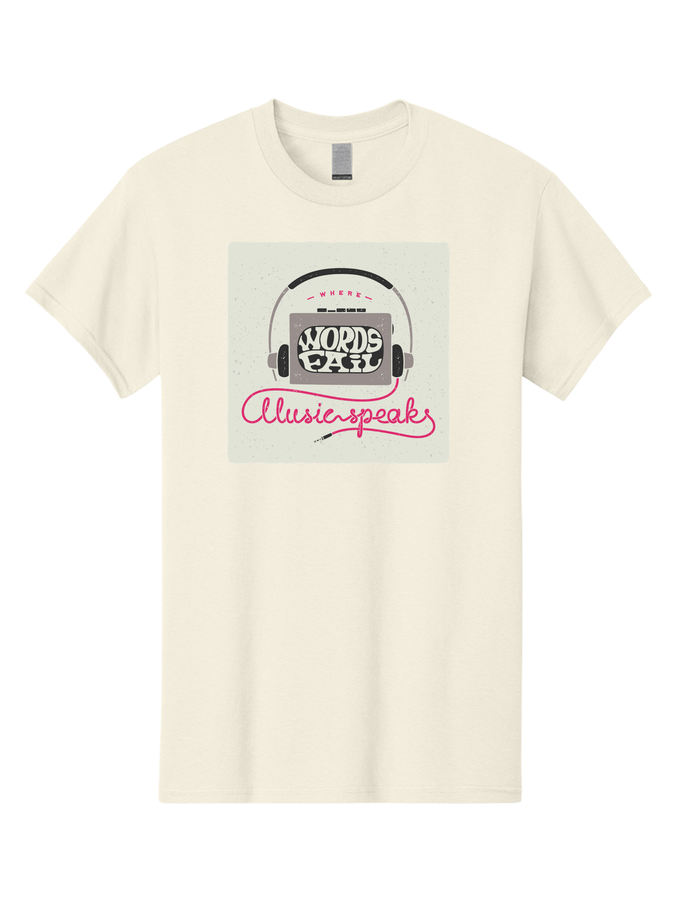 Where-Words-Fail-Music-Speaks-1 Men'S Graphic Tee, 100% Cotton, Comfortable Casual Summer Wear, Machine Washable, Music Speaks, Where Words Fail, Inspirational Quotes, Motivational Phrases, Music Headphones, Retro Style, Artistic Expression, Aac440 3