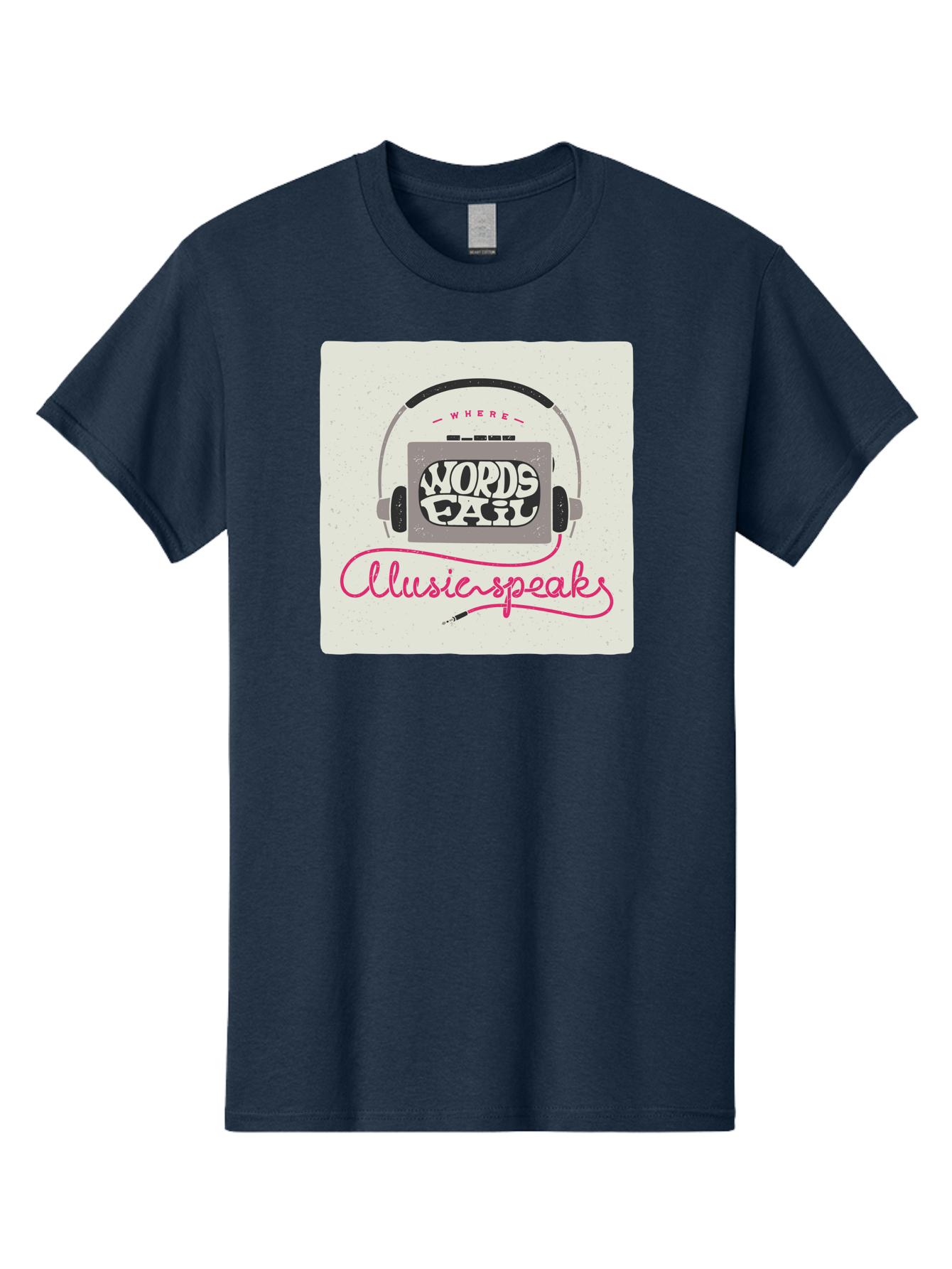 Where-Words-Fail-Music-Speaks-1 Men'S Graphic Tee, 100% Cotton, Comfortable Casual Summer Wear, Machine Washable, Music Speaks, Where Words Fail, Inspirational Quotes, Motivational Phrases, Music Headphones, Retro Style, Artistic Expression, Aac440 5