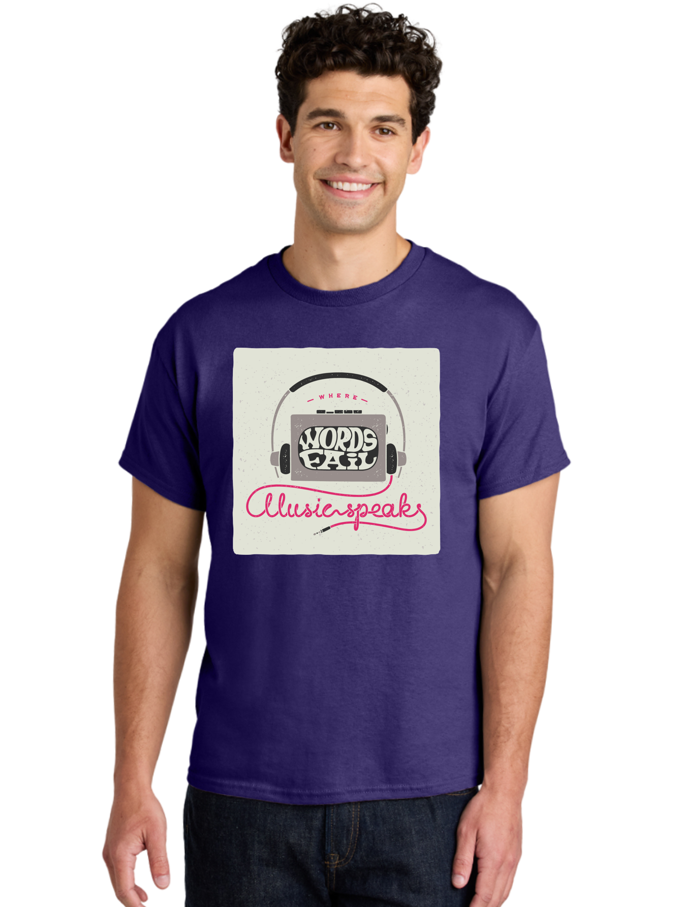 Where-Words-Fail-Music-Speaks-1 Men'S Graphic Tee, 100% Cotton, Comfortable Casual Summer Wear, Machine Washable, Music Speaks, Where Words Fail, Inspirational Quotes, Motivational Phrases, Music Headphones, Retro Style, Artistic Expression, Aac440 12