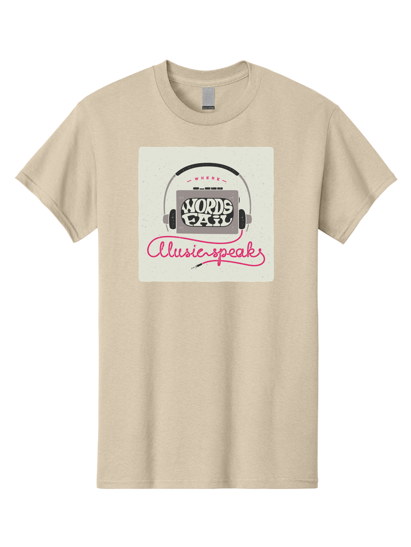 Where-Words-Fail-Music-Speaks-1 Men'S Graphic Tee, 100% Cotton, Comfortable Casual Summer Wear, Machine Washable, Music Speaks, Where Words Fail, Inspirational Quotes, Motivational Phrases, Music Headphones, Retro Style, Artistic Expression, Aac440 1