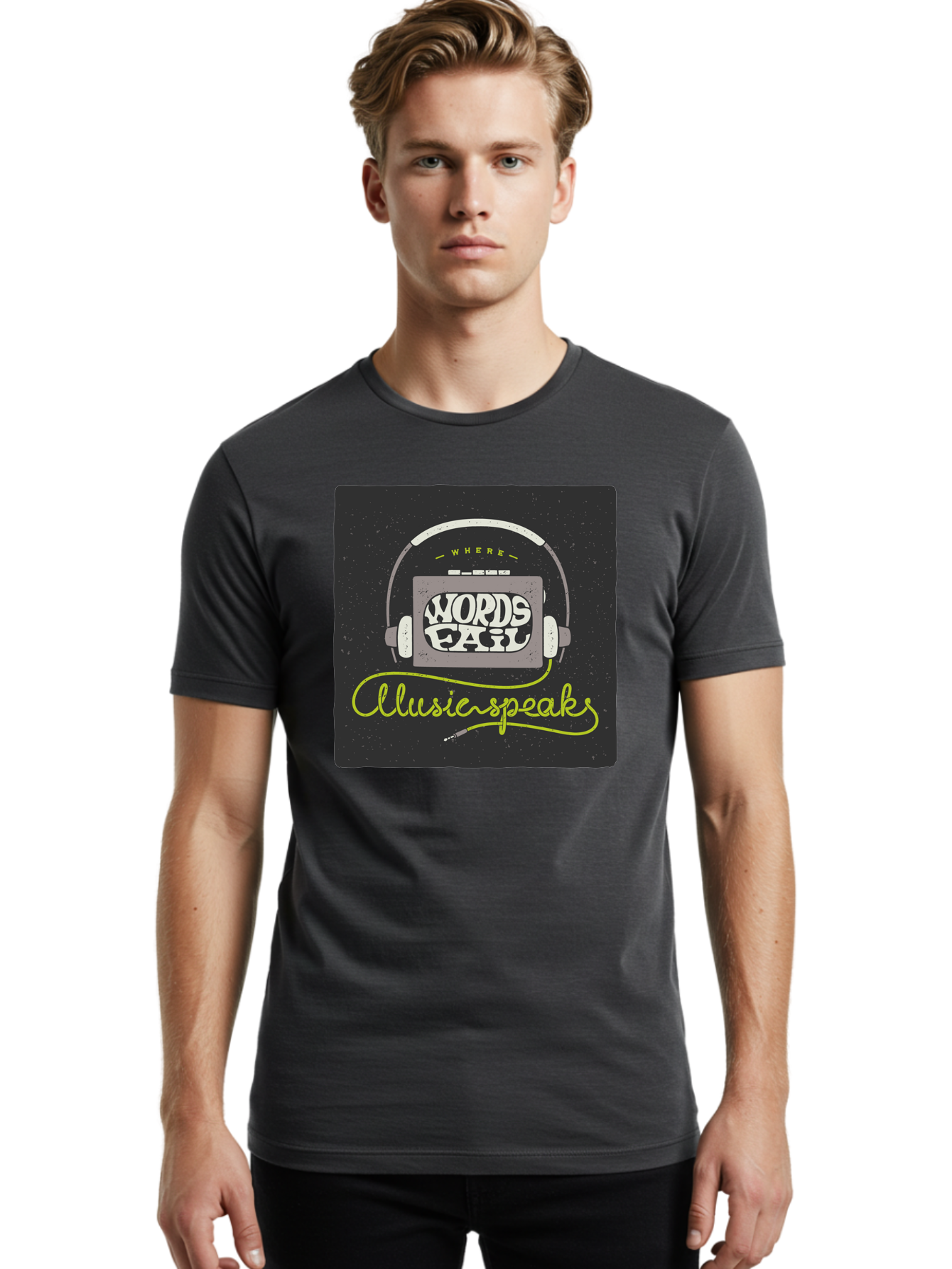 Where-Words-Fail-Music-Speaks Men'S Graphic Tee, 100% Cotton, Comfortable Casual Summer Wear, Machine Washable, Music Inspiration, Emotional Expression, Creative Quotes, Motivational Phrases, Where Words Fail Music Speaks, Aac441 30