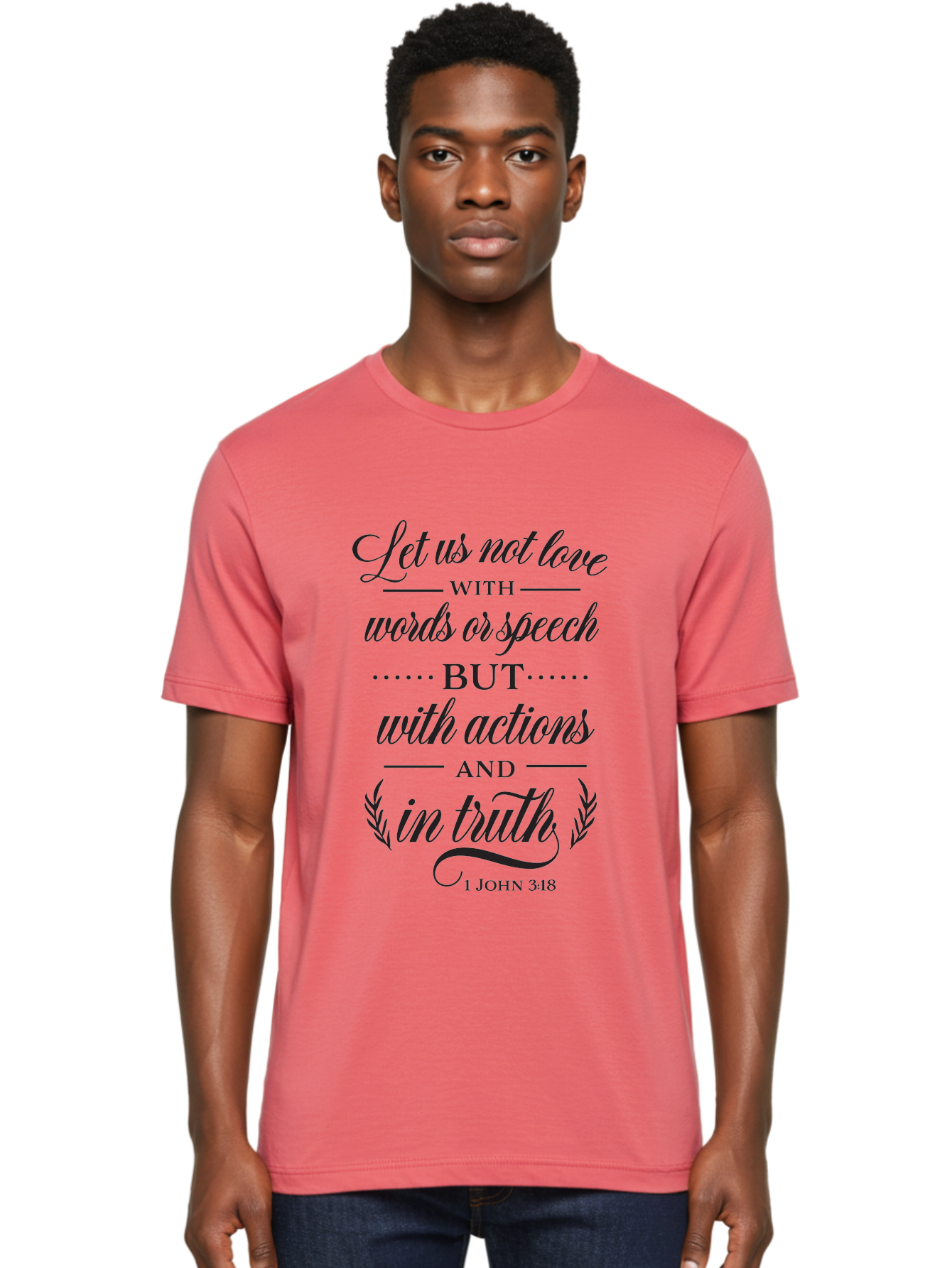 1-John-3-18 Men'S Graphic Tee, 100% Cotton, Comfortable Casual Summer Wear, Machine Washable, Inspirational Quote, Biblical Verse, 1 John 3:18, Love In Truth, Actions Over Words, Spiritual Guidance, Faith-Based Message, Motivational Words Aac442 10