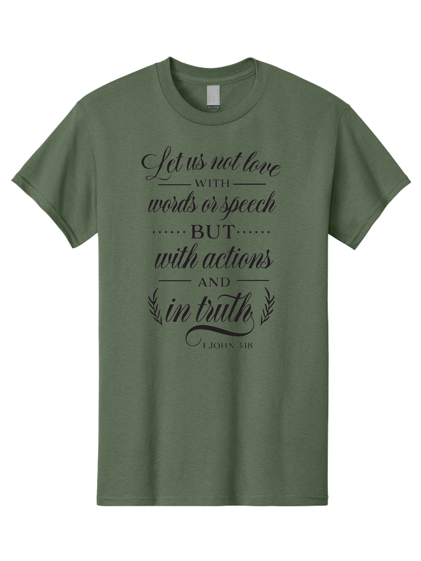 1-John-3-18 Men'S Graphic Tee, 100% Cotton, Comfortable Casual Summer Wear, Machine Washable, Inspirational Quote, Biblical Verse, 1 John 3:18, Love In Truth, Actions Over Words, Spiritual Guidance, Faith-Based Message, Motivational Words Aac442 19