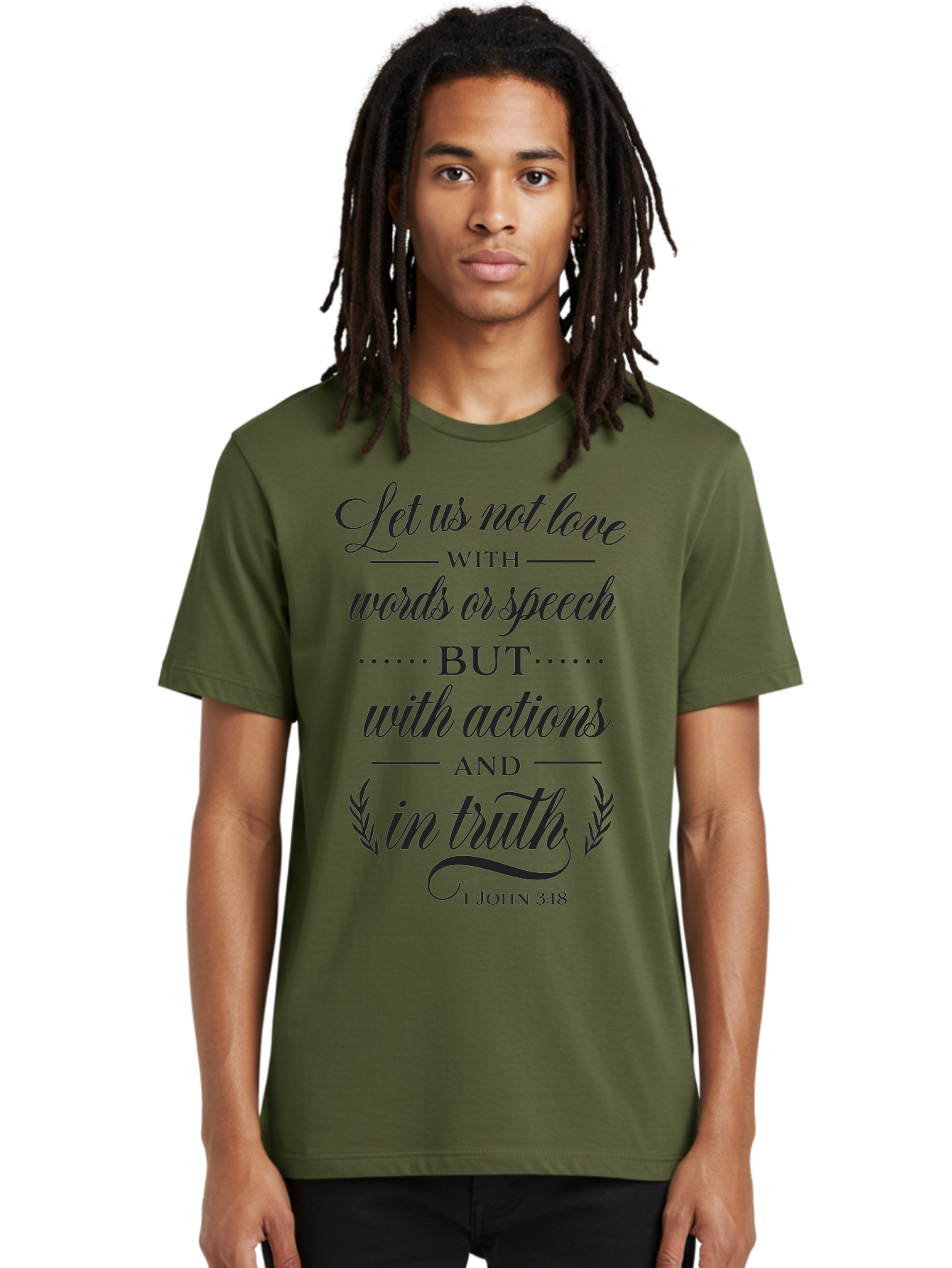 1-John-3-18 Men'S Graphic Tee, 100% Cotton, Comfortable Casual Summer Wear, Machine Washable, Inspirational Quote, Biblical Verse, 1 John 3:18, Love In Truth, Actions Over Words, Spiritual Guidance, Faith-Based Message, Motivational Words Aac442 20