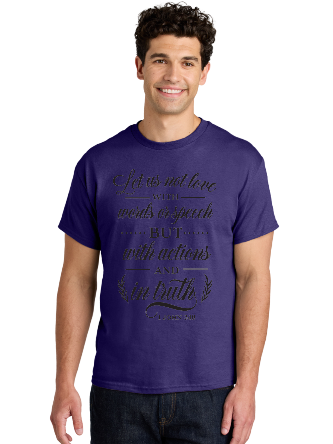 1-John-3-18 Men'S Graphic Tee, 100% Cotton, Comfortable Casual Summer Wear, Machine Washable, Inspirational Quote, Biblical Verse, 1 John 3:18, Love In Truth, Actions Over Words, Spiritual Guidance, Faith-Based Message, Motivational Words Aac442 4