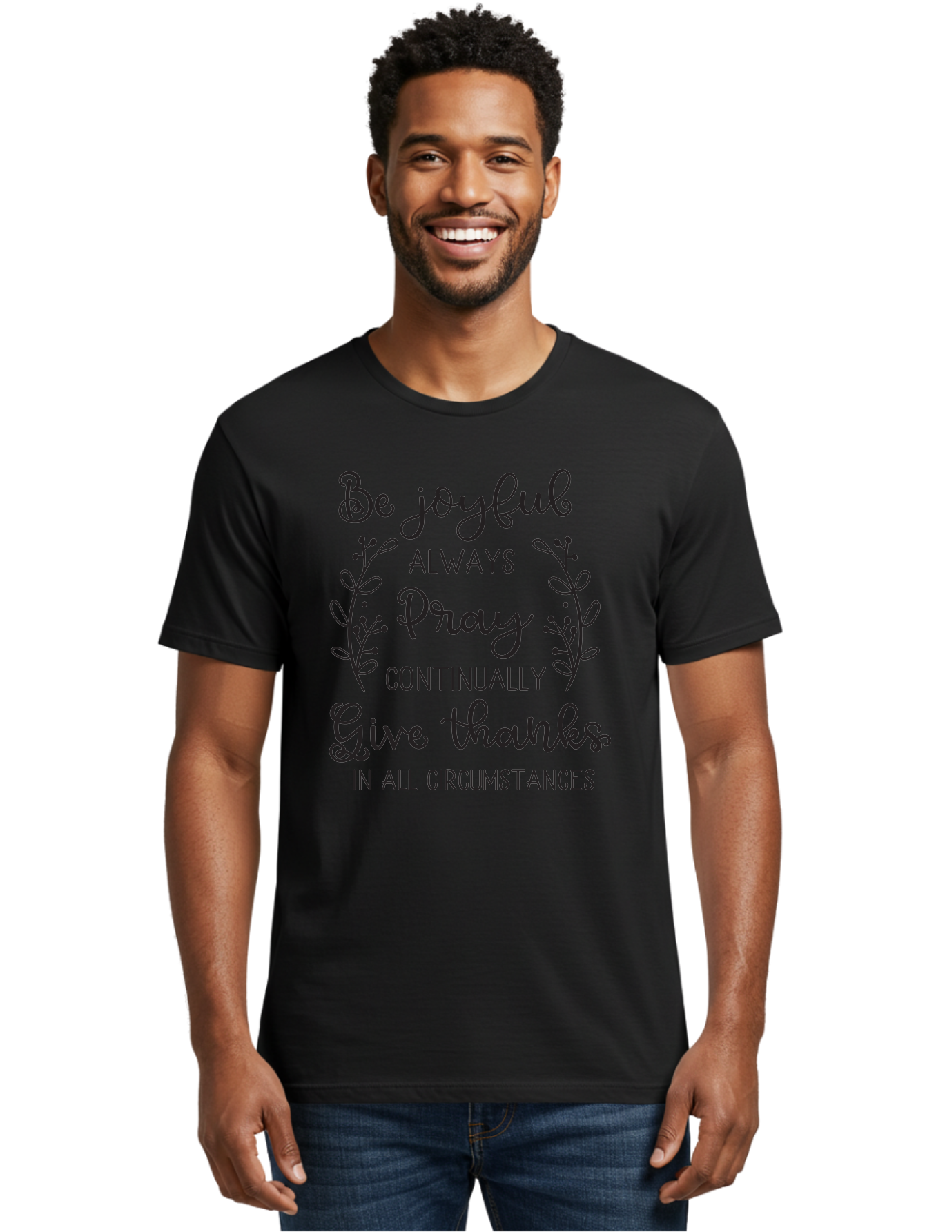 1-Thessalonians-5-16-18 Men'S Graphic Tee, 100% Cotton, Comfortable Casual Summer Wear, Machine Washable, Inspirational Quote, Motivational Words, Be Joyful, Pray Continually, Give Thanks, Positive Message, Uplifting Phrase, Faith-Based, Aac443 22