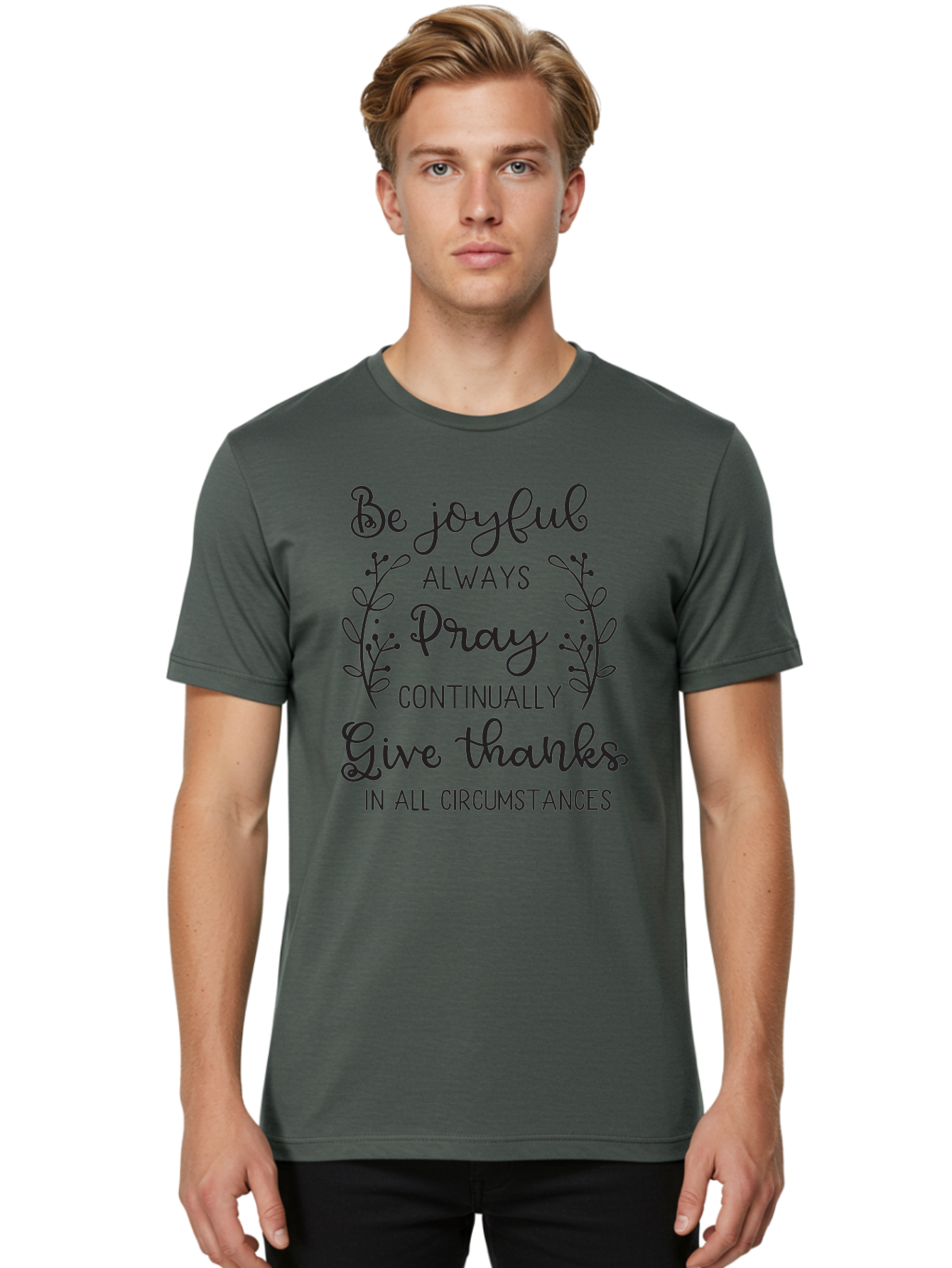 1-Thessalonians-5-16-18 Men'S Graphic Tee, 100% Cotton, Comfortable Casual Summer Wear, Machine Washable, Inspirational Quote, Motivational Words, Be Joyful, Pray Continually, Give Thanks, Positive Message, Uplifting Phrase, Faith-Based, Aac443 12