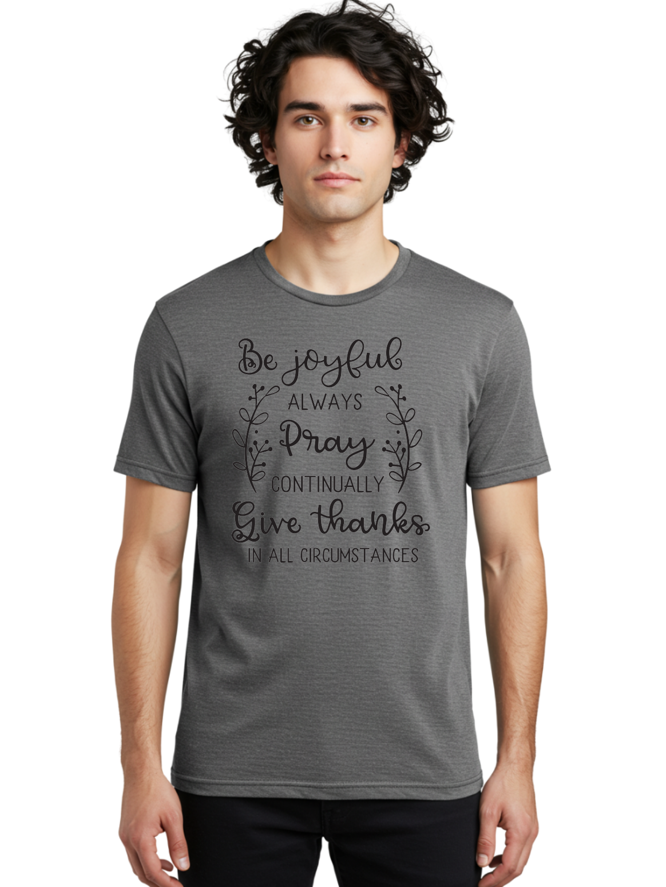 1-Thessalonians-5-16-18 Men'S Graphic Tee, 100% Cotton, Comfortable Casual Summer Wear, Machine Washable, Inspirational Quote, Motivational Words, Be Joyful, Pray Continually, Give Thanks, Positive Message, Uplifting Phrase, Faith-Based, Aac443 26
