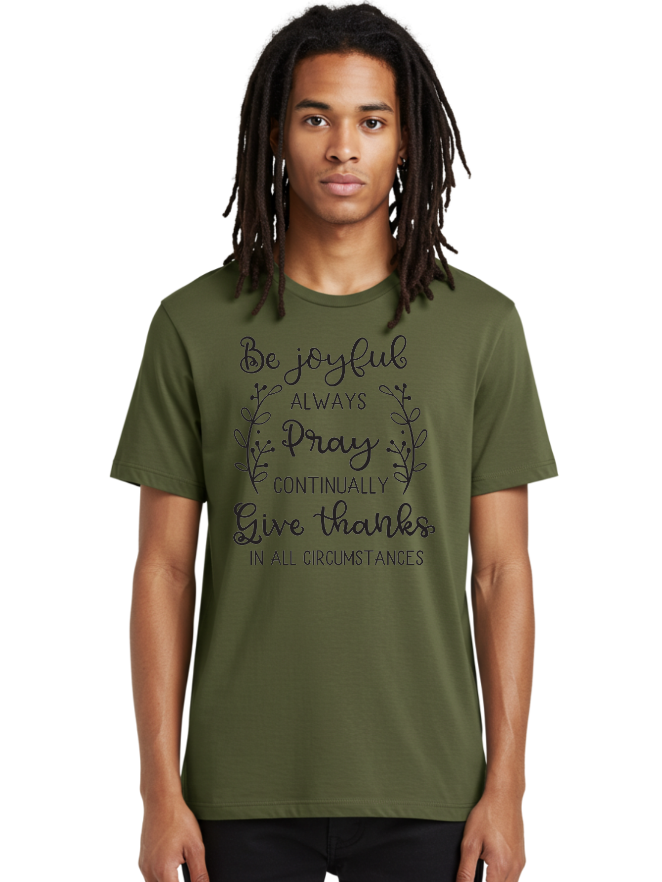 1-Thessalonians-5-16-18 Men'S Graphic Tee, 100% Cotton, Comfortable Casual Summer Wear, Machine Washable, Inspirational Quote, Motivational Words, Be Joyful, Pray Continually, Give Thanks, Positive Message, Uplifting Phrase, Faith-Based, Aac443 18
