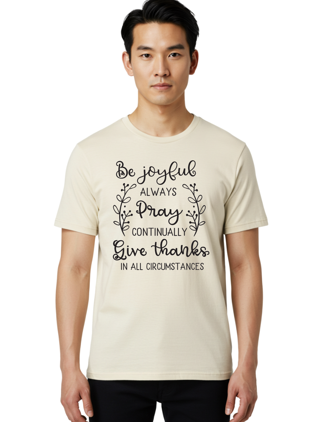 1-Thessalonians-5-16-18 Men'S Graphic Tee, 100% Cotton, Comfortable Casual Summer Wear, Machine Washable, Inspirational Quote, Motivational Words, Be Joyful, Pray Continually, Give Thanks, Positive Message, Uplifting Phrase, Faith-Based, Aac443 30