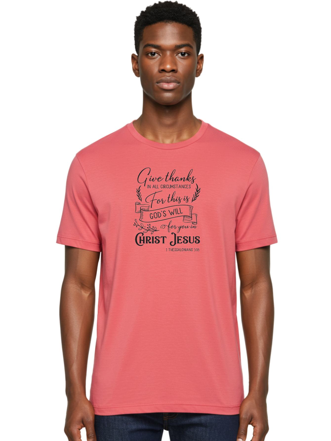 1-Thessalonians-5-18 Men'S Graphic Tee, 100% Cotton, Comfortable Casual Summer Wear, Machine Washable, Give Thanks In All Circumstances, God'S Will For You In Christ Jesus, Inspirational Bible Verse, 1 Thessalonians 5:18, Aac444 10