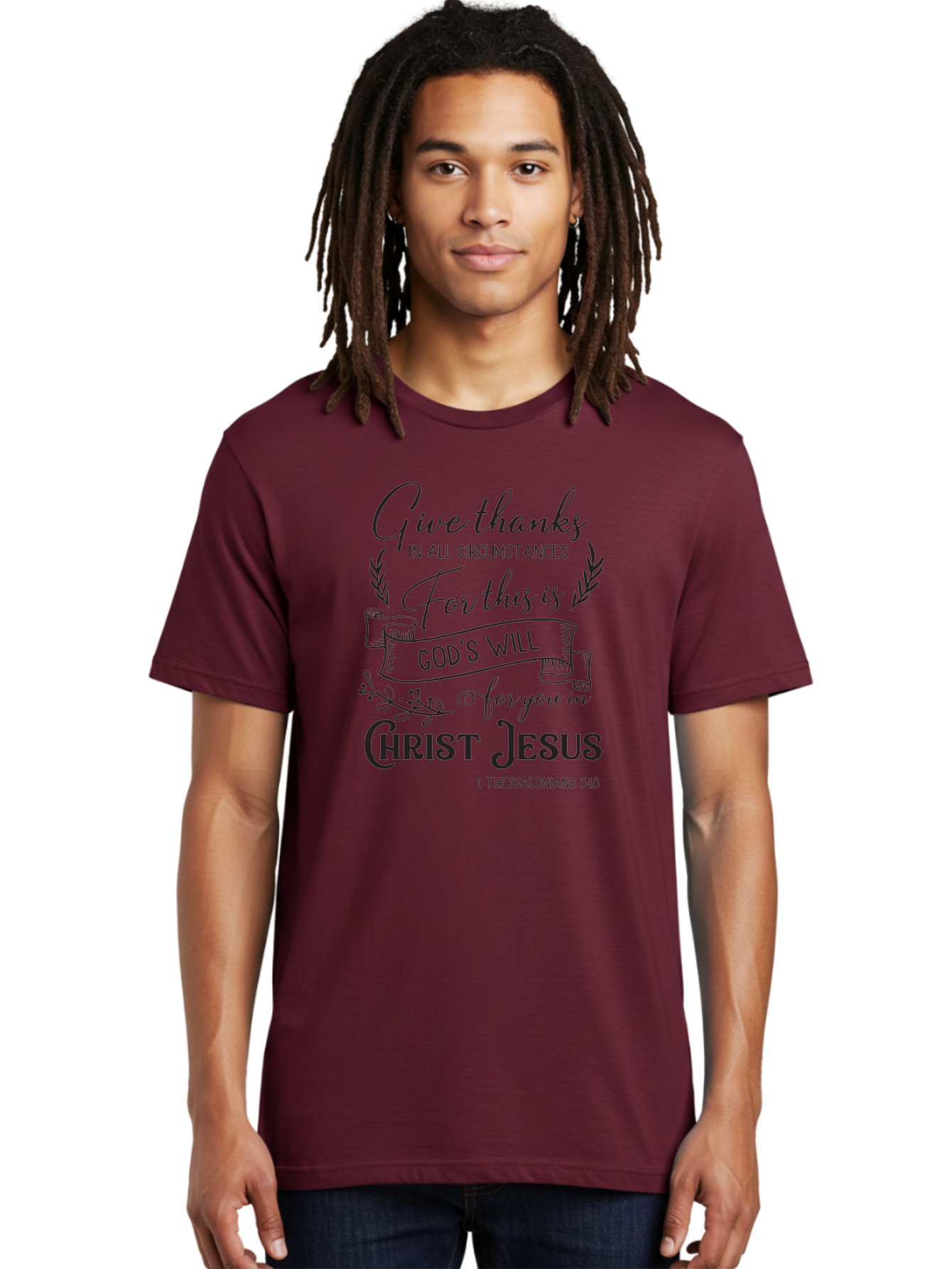 1-Thessalonians-5-18 Men'S Graphic Tee, 100% Cotton, Comfortable Casual Summer Wear, Machine Washable, Give Thanks In All Circumstances, God'S Will For You In Christ Jesus, Inspirational Bible Verse, 1 Thessalonians 5:18, Aac444 30