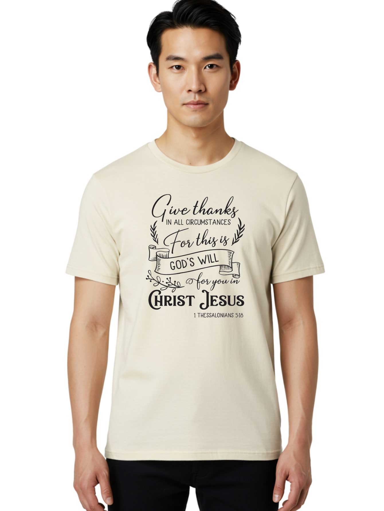 1-Thessalonians-5-18 Men'S Graphic Tee, 100% Cotton, Comfortable Casual Summer Wear, Machine Washable, Give Thanks In All Circumstances, God'S Will For You In Christ Jesus, Inspirational Bible Verse, 1 Thessalonians 5:18, Aac444 16