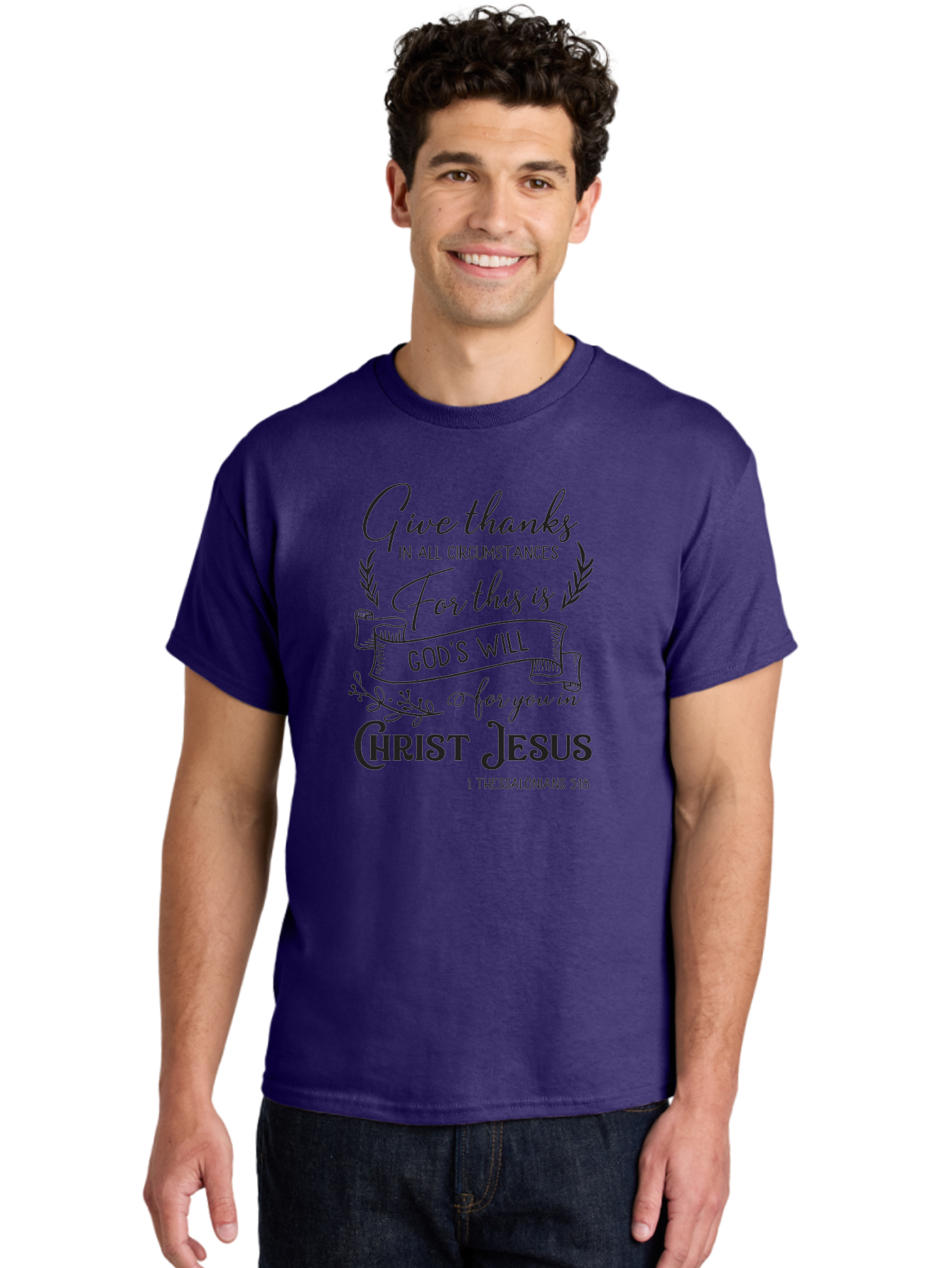 1-Thessalonians-5-18 Men'S Graphic Tee, 100% Cotton, Comfortable Casual Summer Wear, Machine Washable, Give Thanks In All Circumstances, God'S Will For You In Christ Jesus, Inspirational Bible Verse, 1 Thessalonians 5:18, Aac444 20