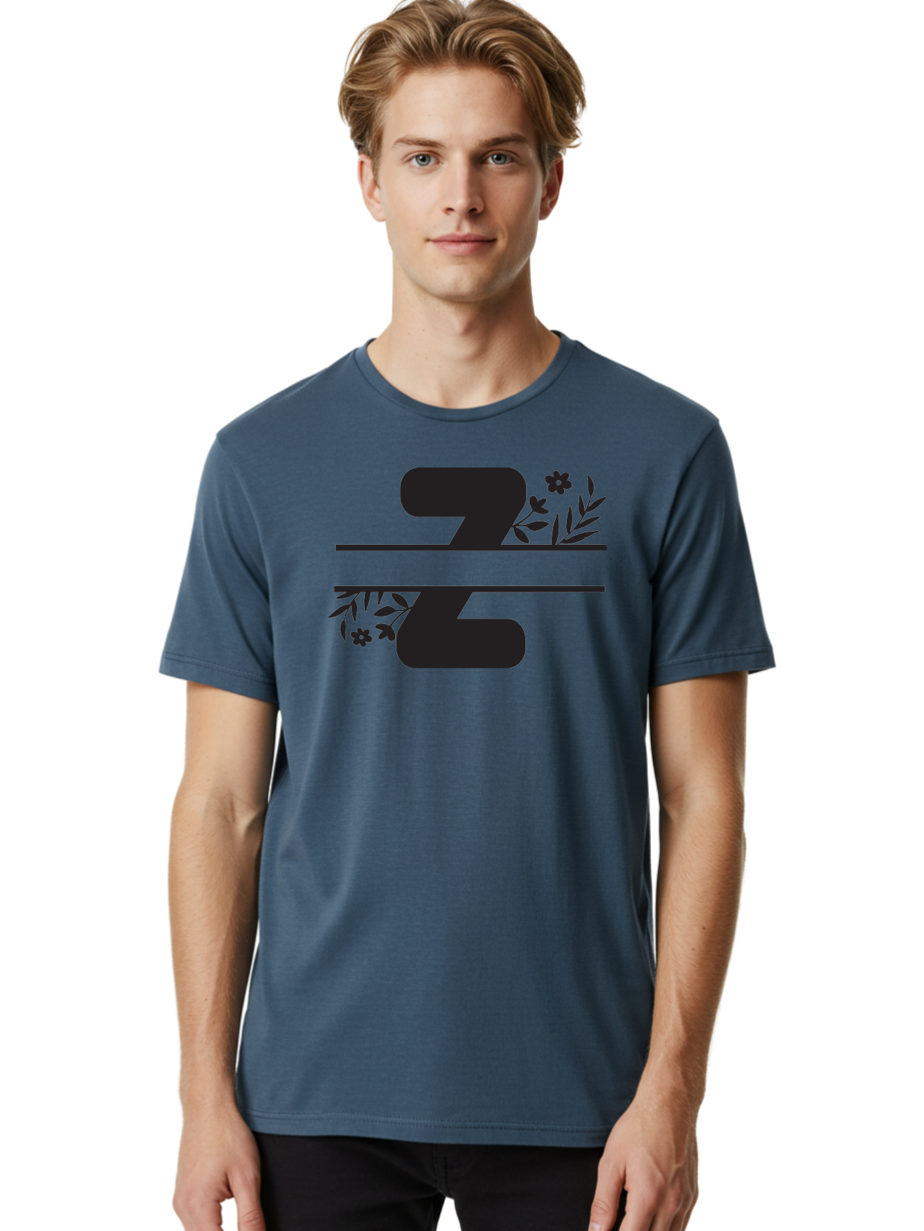 33 Men'S Graphic Tee, 100% Cotton, Comfortable Casual Summer Wear, Machine Washable, Number 33, Floral Design, Leafy Patterns, Flower Motifs, Elegant Typography, Decorative Elements, Black And Green Color Scheme Aac446 8
