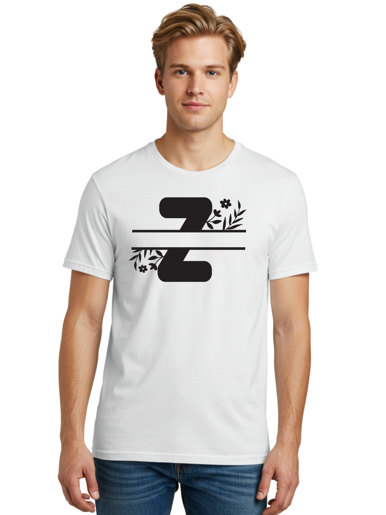 33 Men'S Graphic Tee, 100% Cotton, Comfortable Casual Summer Wear, Machine Washable, Number 33, Floral Design, Leafy Patterns, Flower Motifs, Elegant Typography, Decorative Elements, Black And Green Color Scheme Aac446 22