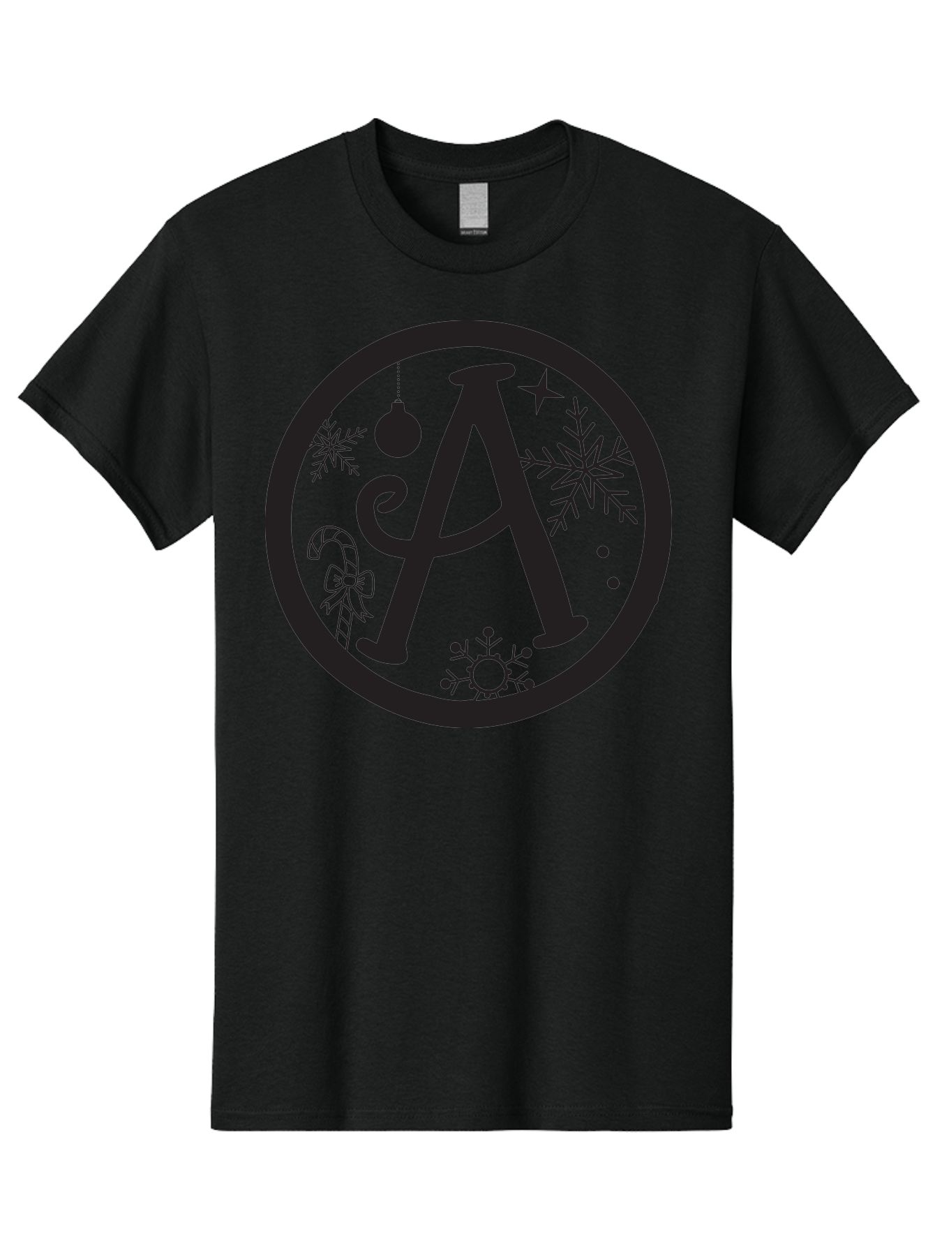 A Men'S Graphic Tee, 100% Cotton, Comfortable Casual Summer Wear, Machine Washable, Christmas Decorations, Black Letter A, Snowflakes, Candy Cane, Christmas Ornament, Holiday Themes, Festive Designs, Winter Wonderland, Christmas Symbols, Aac448 25