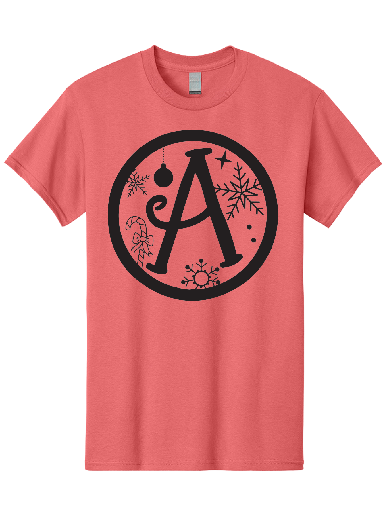 A Men'S Graphic Tee, 100% Cotton, Comfortable Casual Summer Wear, Machine Washable, Christmas Decorations, Black Letter A, Snowflakes, Candy Cane, Christmas Ornament, Holiday Themes, Festive Designs, Winter Wonderland, Christmas Symbols, Aac448 15
