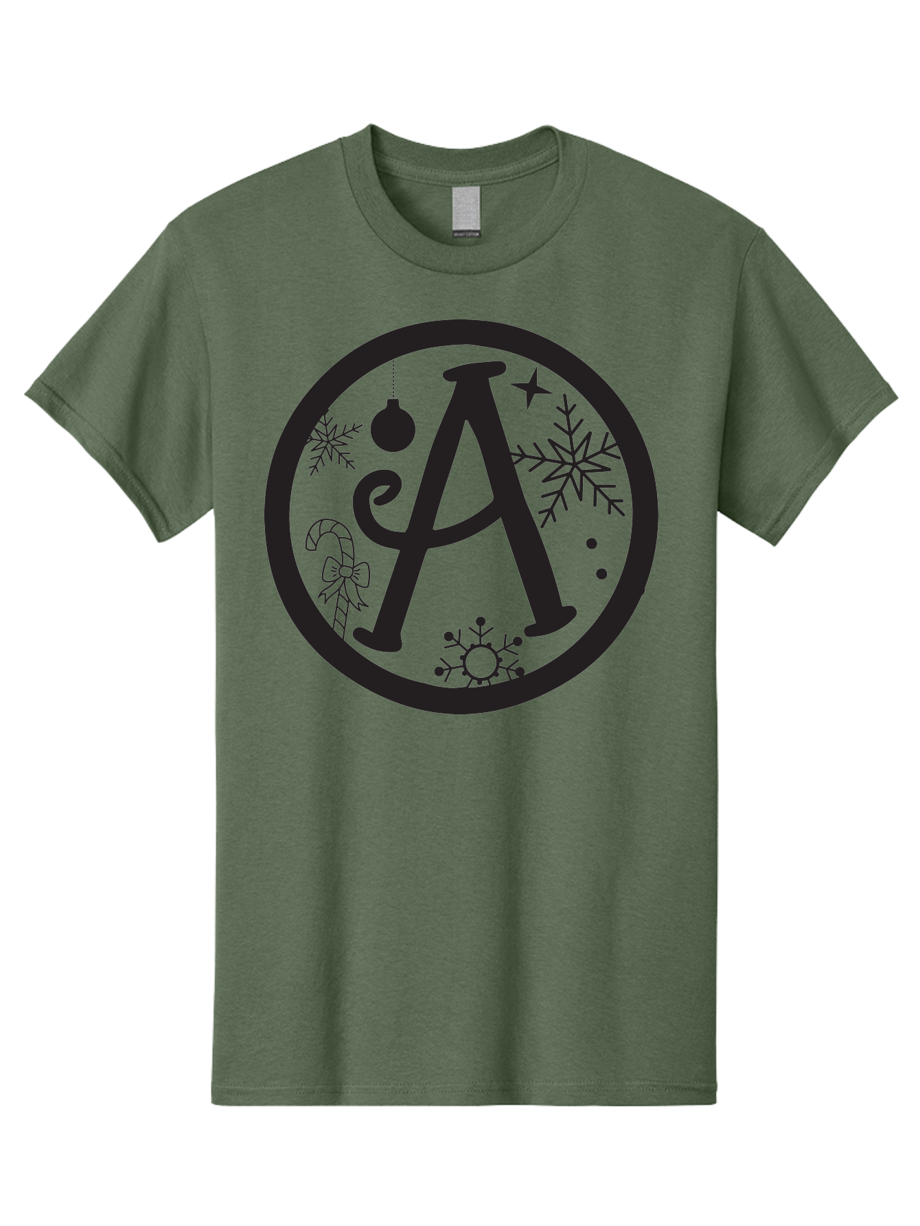 A Men'S Graphic Tee, 100% Cotton, Comfortable Casual Summer Wear, Machine Washable, Christmas Decorations, Black Letter A, Snowflakes, Candy Cane, Christmas Ornament, Holiday Themes, Festive Designs, Winter Wonderland, Christmas Symbols, Aac448 1