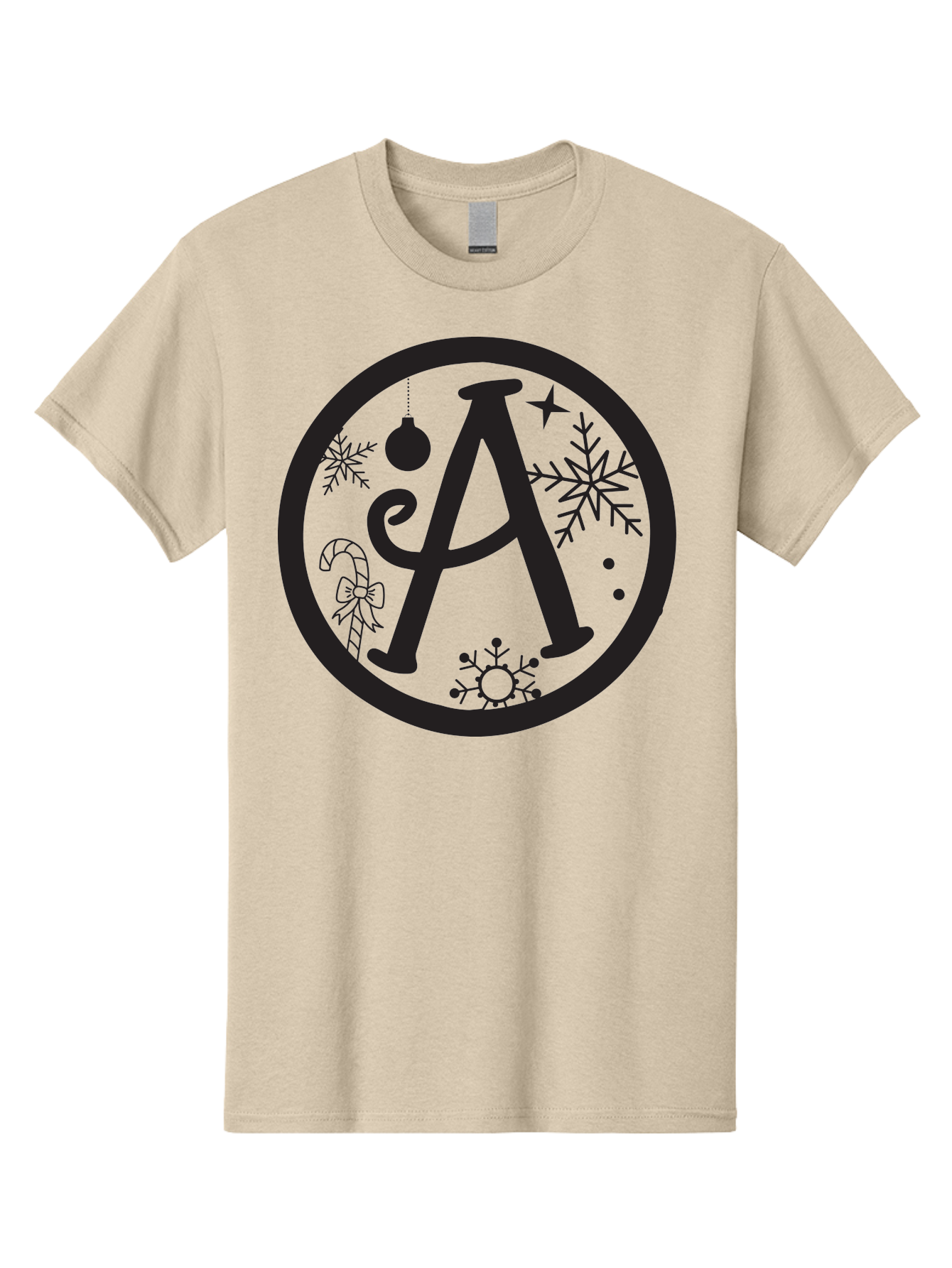 A Men'S Graphic Tee, 100% Cotton, Comfortable Casual Summer Wear, Machine Washable, Christmas Decorations, Black Letter A, Snowflakes, Candy Cane, Christmas Ornament, Holiday Themes, Festive Designs, Winter Wonderland, Christmas Symbols, Aac448 19