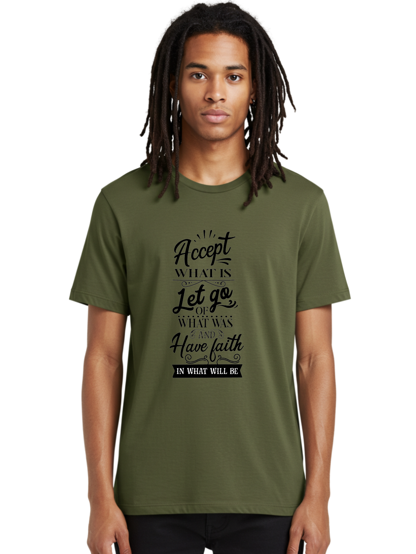 Accept-What-Is Men'S Graphic Tee, 100% Cotton, Comfortable Casual Summer Wear, Machine Washable, Inspirational Quote, Motivational Words, Positive Affirmation, Let Go And Have Faith, Self-Empowerment, Inner Strength, Personal Growth, Accept, Aac450 24