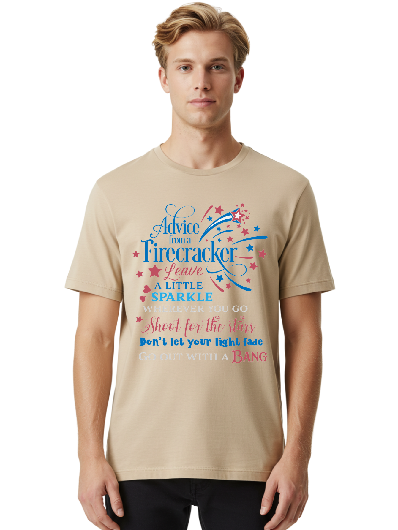 Advice-From-Firecracker Men'S Graphic Tee, 100% Cotton, Comfortable Casual Summer Wear, Machine Washable, Inspirational Quotes, Motivational Words, Positive Affirmations, Sparkle, Firecracker Advice, Life Guidance, Motivational Phrases, Aac452 6