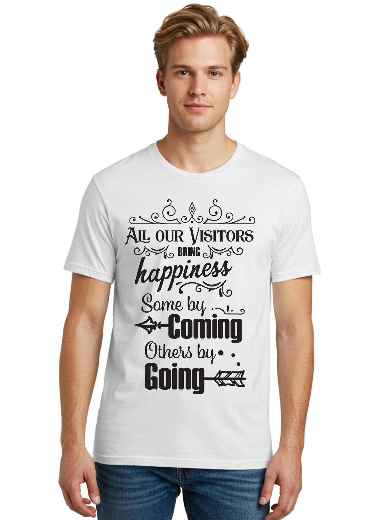 All-Our-Visitors Men'S Graphic Tee, 100% Cotton, Comfortable Casual Summer Wear, Machine Washable, Inspirational Quote, Happiness, Visitors, Coming And Going, Positivity, Motivational Message, Funny Saying, Witty Humor, Guest Book Quote Aac459 24