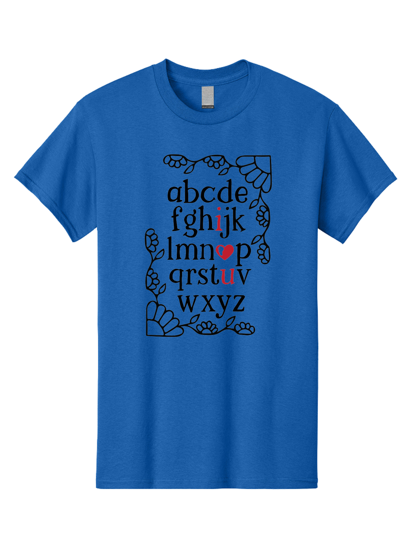 Alphabet-Abcdefghijklmnopqrstuvwxyz Men'S Graphic Tee, 100% Cotton, Comfortable Casual Summer Wear, Machine Washable, Typography Illustration, Alphabet Letters, Floral Vines, Paw Prints, Heart Symbol, Red Accents, Black Font, Creative Design, Aac465 15