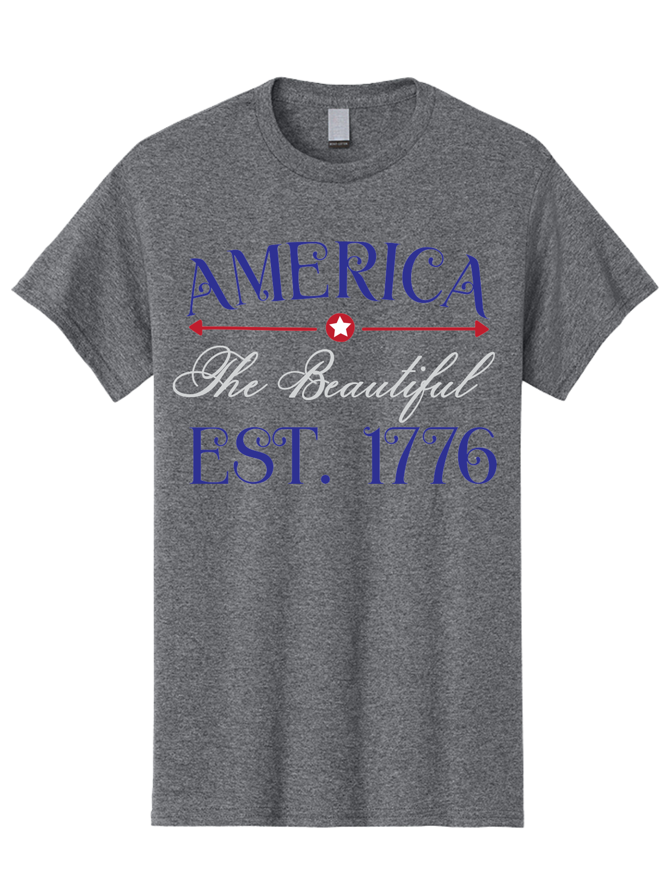 America-The-Beautiful-Est-1776 Men'S Graphic Tee, 100% Cotton, Comfortable Casual Summer Wear, Machine Washable, America The Beautiful, Patriotic Design, Vintage Typography, Star Symbol, Red White And Blue, 4Th Of July, Independence Day, Aac469 5
