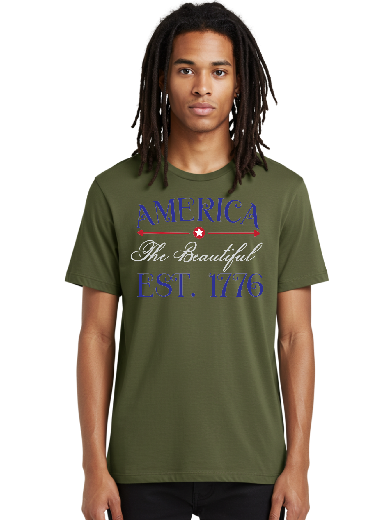 America-The-Beautiful-Est-1776 Men'S Graphic Tee, 100% Cotton, Comfortable Casual Summer Wear, Machine Washable, America The Beautiful, Patriotic Design, Vintage Typography, Star Symbol, Red White And Blue, 4Th Of July, Independence Day, Aac469 24