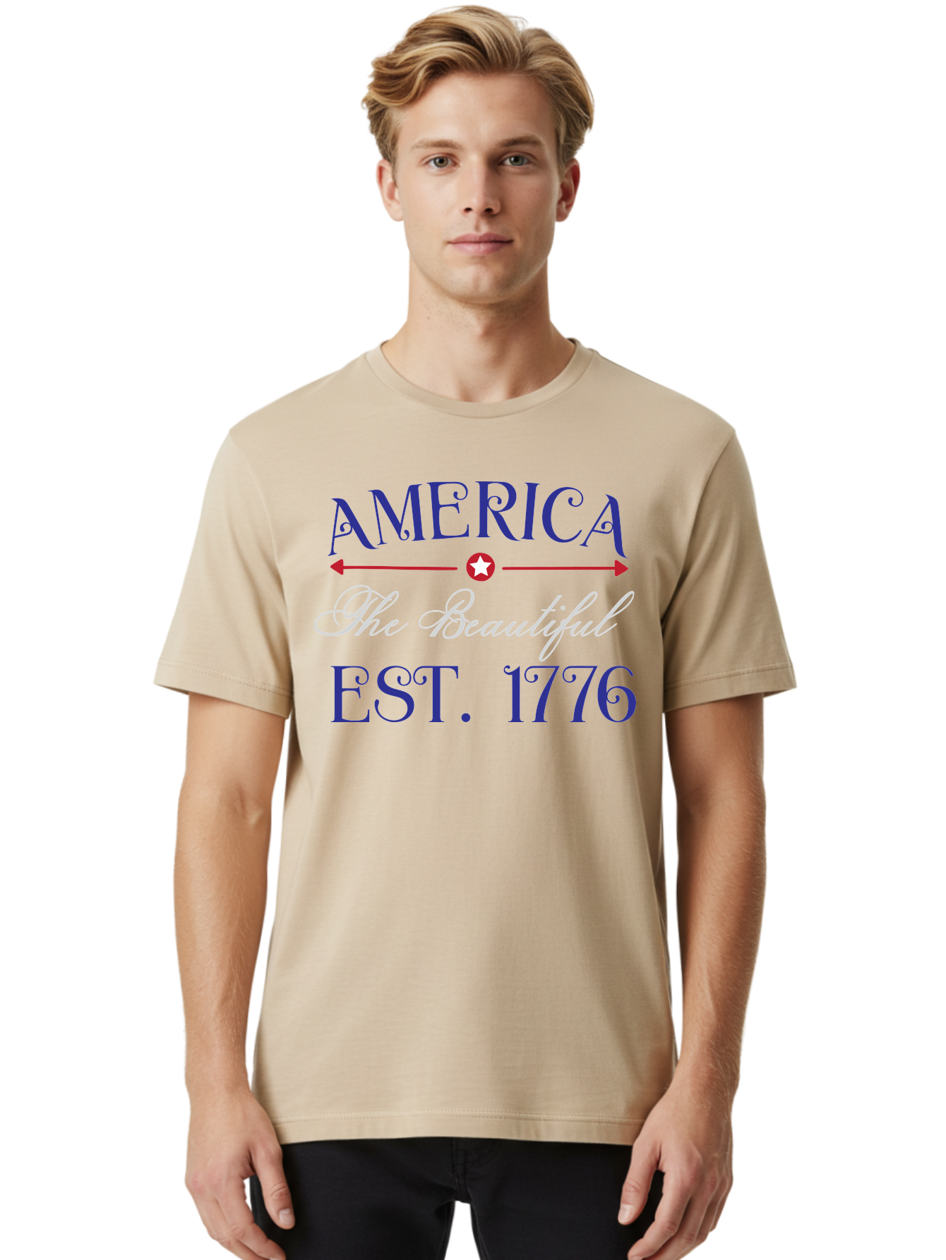 America-The-Beautiful-Est-1776 Men'S Graphic Tee, 100% Cotton, Comfortable Casual Summer Wear, Machine Washable, America The Beautiful, Patriotic Design, Vintage Typography, Star Symbol, Red White And Blue, 4Th Of July, Independence Day, Aac469 28