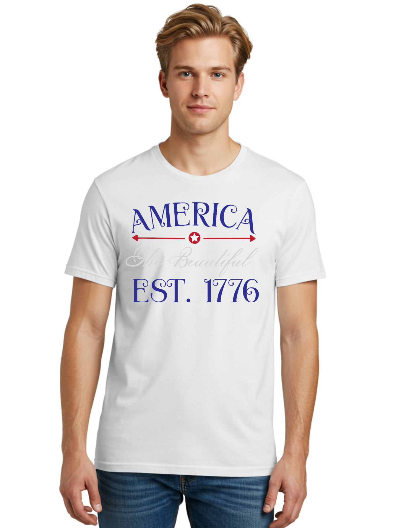 America-The-Beautiful-Est-1776 Men'S Graphic Tee, 100% Cotton, Comfortable Casual Summer Wear, Machine Washable, America The Beautiful, Patriotic Design, Vintage Typography, Star Symbol, Red White And Blue, 4Th Of July, Independence Day, Aac469 30
