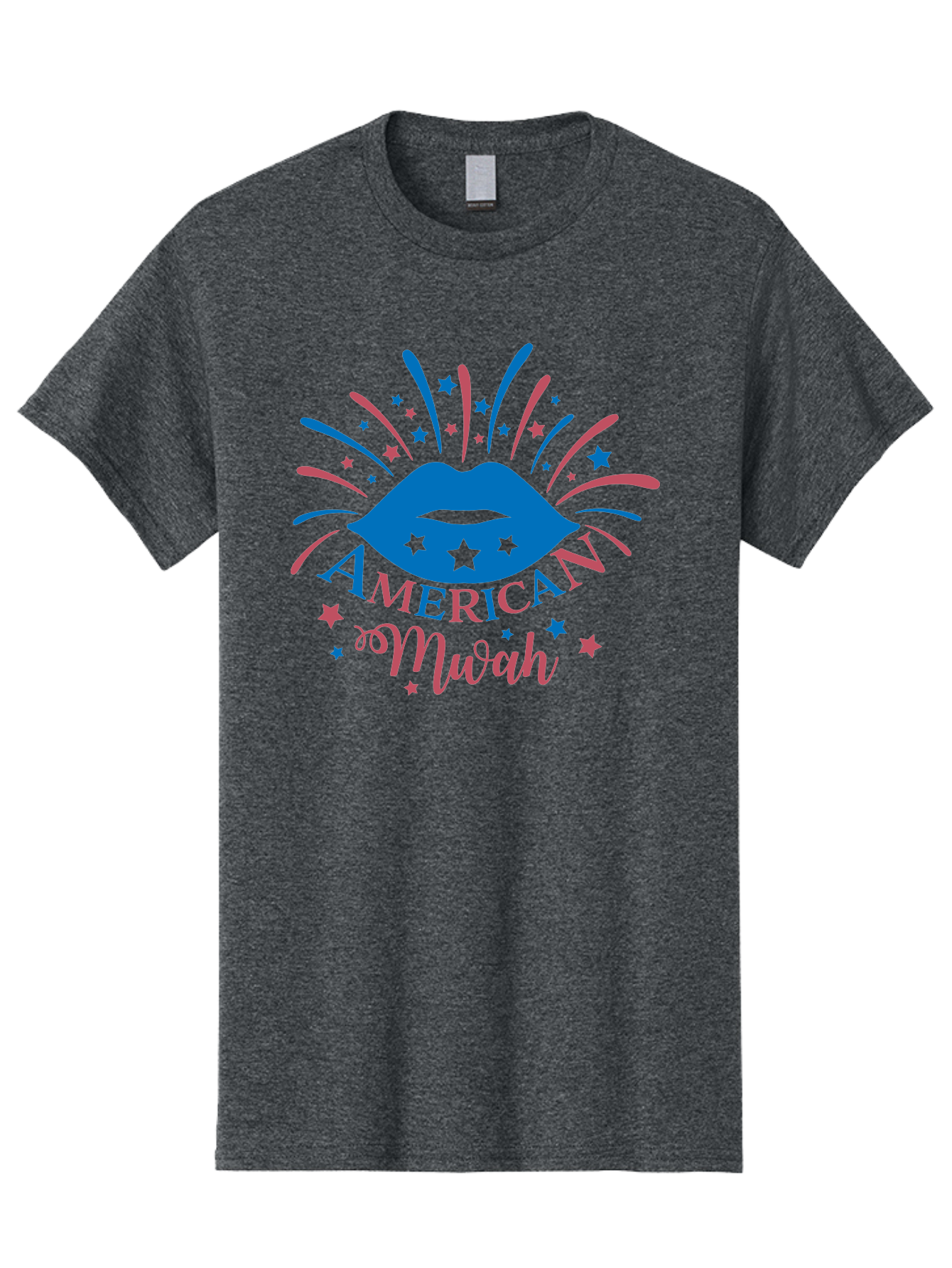 American-Mwah Men'S Graphic Tee, 100% Cotton, Comfortable Casual Summer Wear, Machine Washable, Blue Lips, Starry Design, Vibrant Colors, Playful Graphics, American Mwah, Kiss Mark, Festive Atmosphere, Celebratory Theme, Pop Art Style, Aac470 11