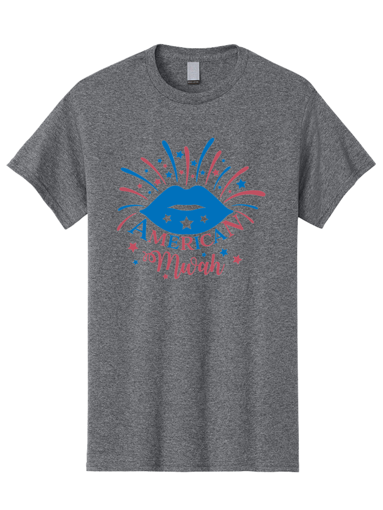 American-Mwah Men'S Graphic Tee, 100% Cotton, Comfortable Casual Summer Wear, Machine Washable, Blue Lips, Starry Design, Vibrant Colors, Playful Graphics, American Mwah, Kiss Mark, Festive Atmosphere, Celebratory Theme, Pop Art Style, Aac470 3
