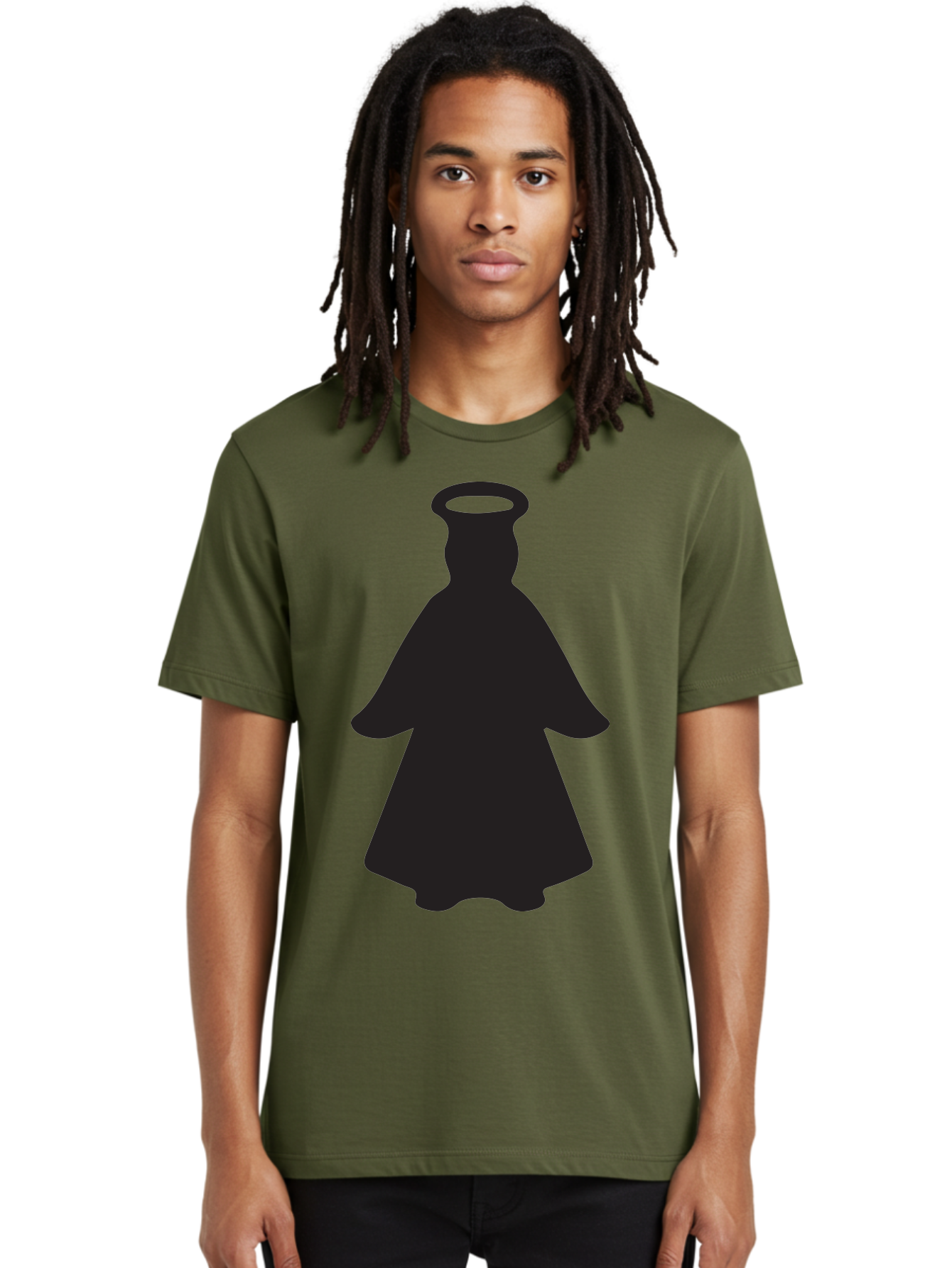 Angel-Silhouette Men'S Graphic Tee, 100% Cotton, Comfortable Casual Summer Wear, Machine Washable, Angel Silhouette, Divine Being, Spiritual Figure, Halo Effect, Faith Symbol, Religious Icon, Sacred Imagery, Guardian Angel, Mystic Character Aac475 26
