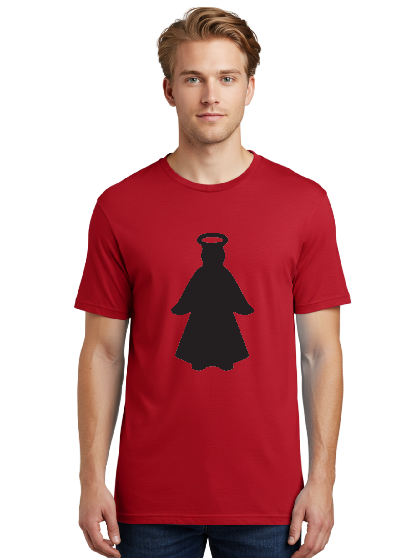 Angel-Silhouette Men'S Graphic Tee, 100% Cotton, Comfortable Casual Summer Wear, Machine Washable, Angel Silhouette, Divine Being, Spiritual Figure, Halo Effect, Faith Symbol, Religious Icon, Sacred Imagery, Guardian Angel, Mystic Character Aac475 14