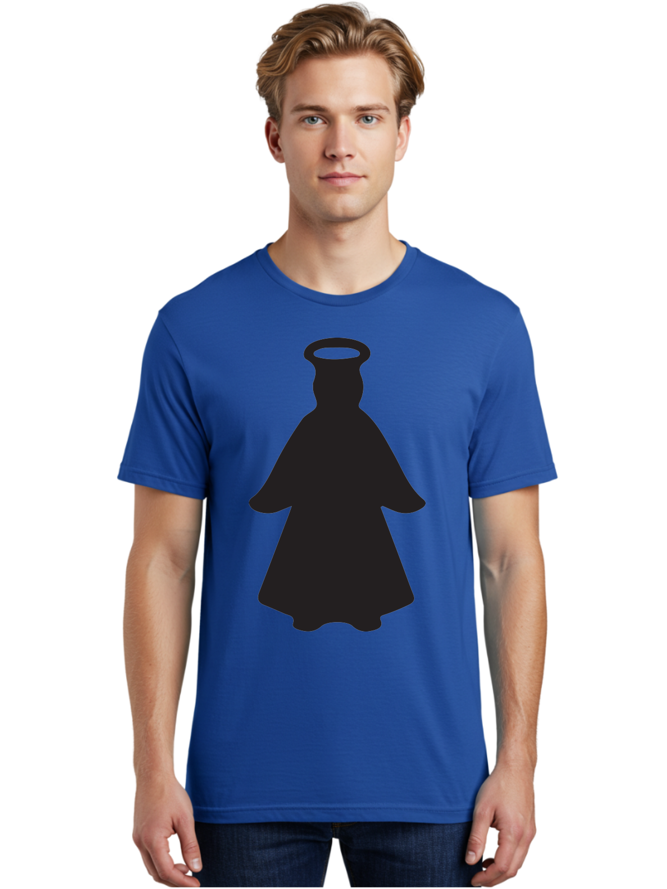 Angel-Silhouette Men'S Graphic Tee, 100% Cotton, Comfortable Casual Summer Wear, Machine Washable, Angel Silhouette, Divine Being, Spiritual Figure, Halo Effect, Faith Symbol, Religious Icon, Sacred Imagery, Guardian Angel, Mystic Character Aac475 6