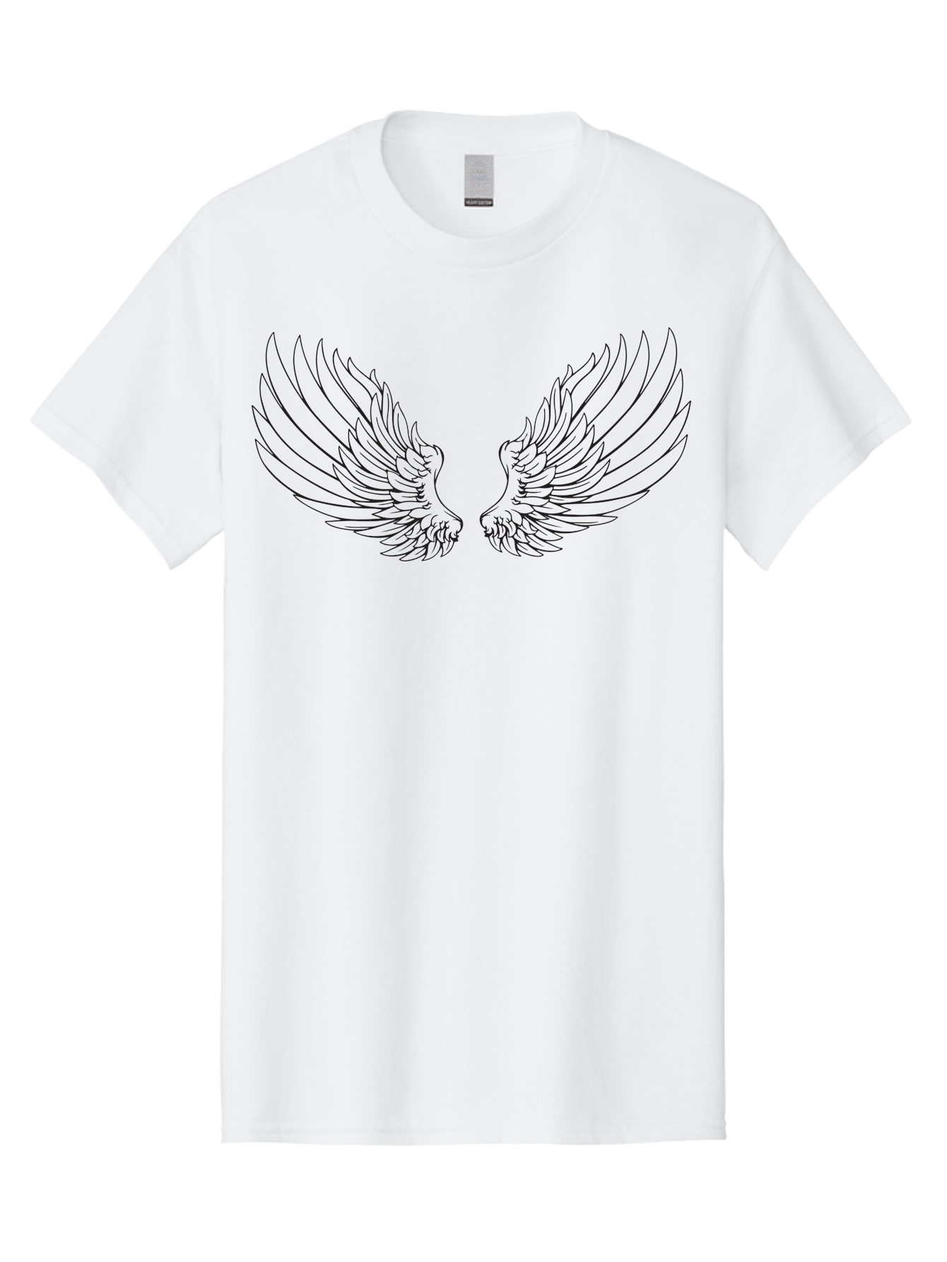 Angel-Wings-2 Men'S Graphic Tee, 100% Cotton, Comfortable Casual Summer Wear, Machine Washable, Angel Wings, Feathered Wings, Black Outline, Wing Design, Spiritual Symbol, Mystical Art, Fantasy Illustration, Winged Creature Aac477 11