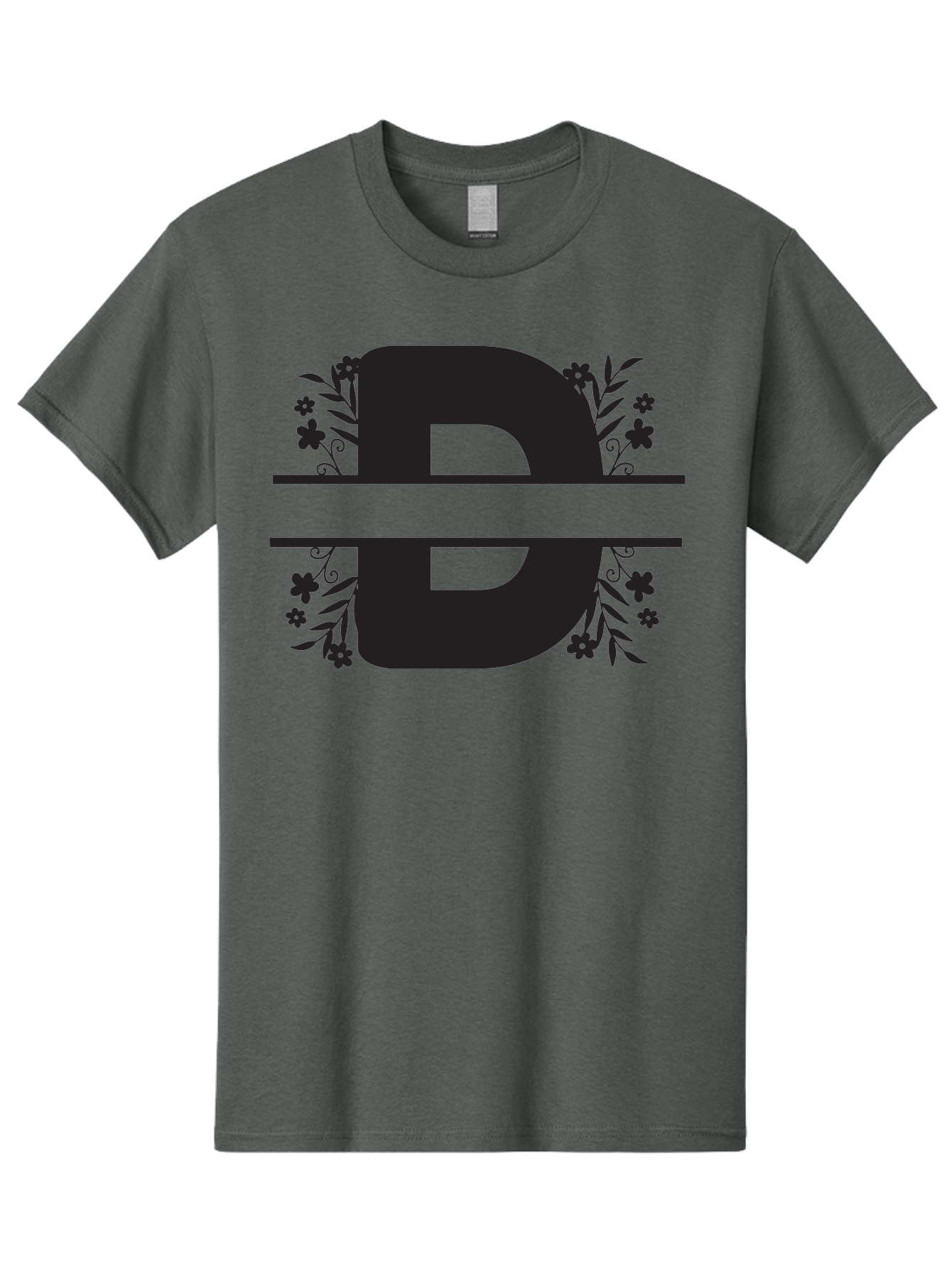 B-B-Floral-Design Men'S Graphic Tee, 100% Cotton, Comfortable Casual Summer Wear, Machine Washable, Letter B, Floral Design, Decorative Elements, Floral Patterns, Ornate Details, Black And Green, Bold Typography, Flower Motifs, Aac482 5