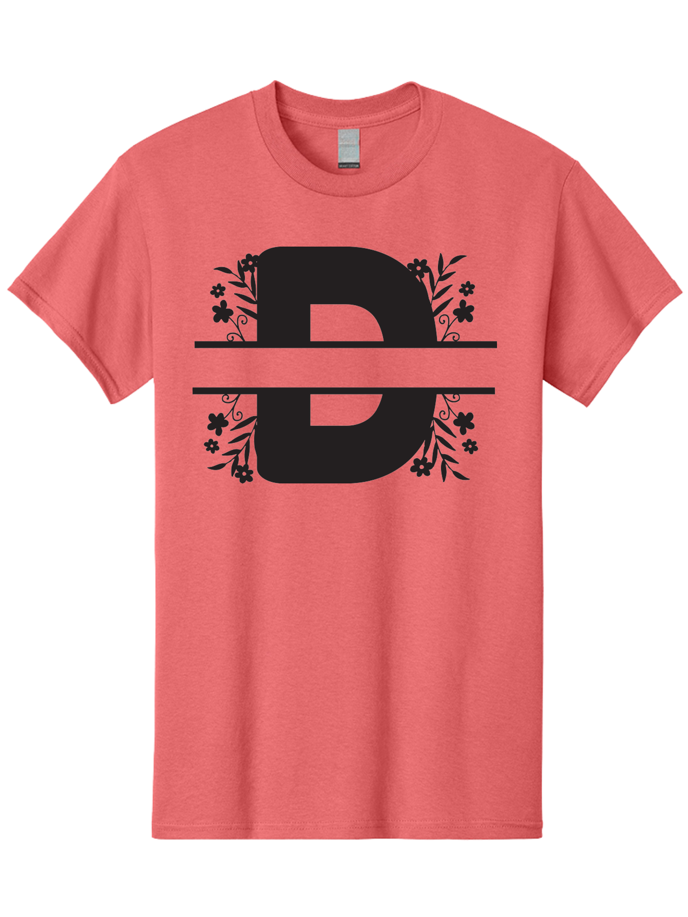 B-B-Floral-Design Men'S Graphic Tee, 100% Cotton, Comfortable Casual Summer Wear, Machine Washable, Letter B, Floral Design, Decorative Elements, Floral Patterns, Ornate Details, Black And Green, Bold Typography, Flower Motifs, Aac482 9