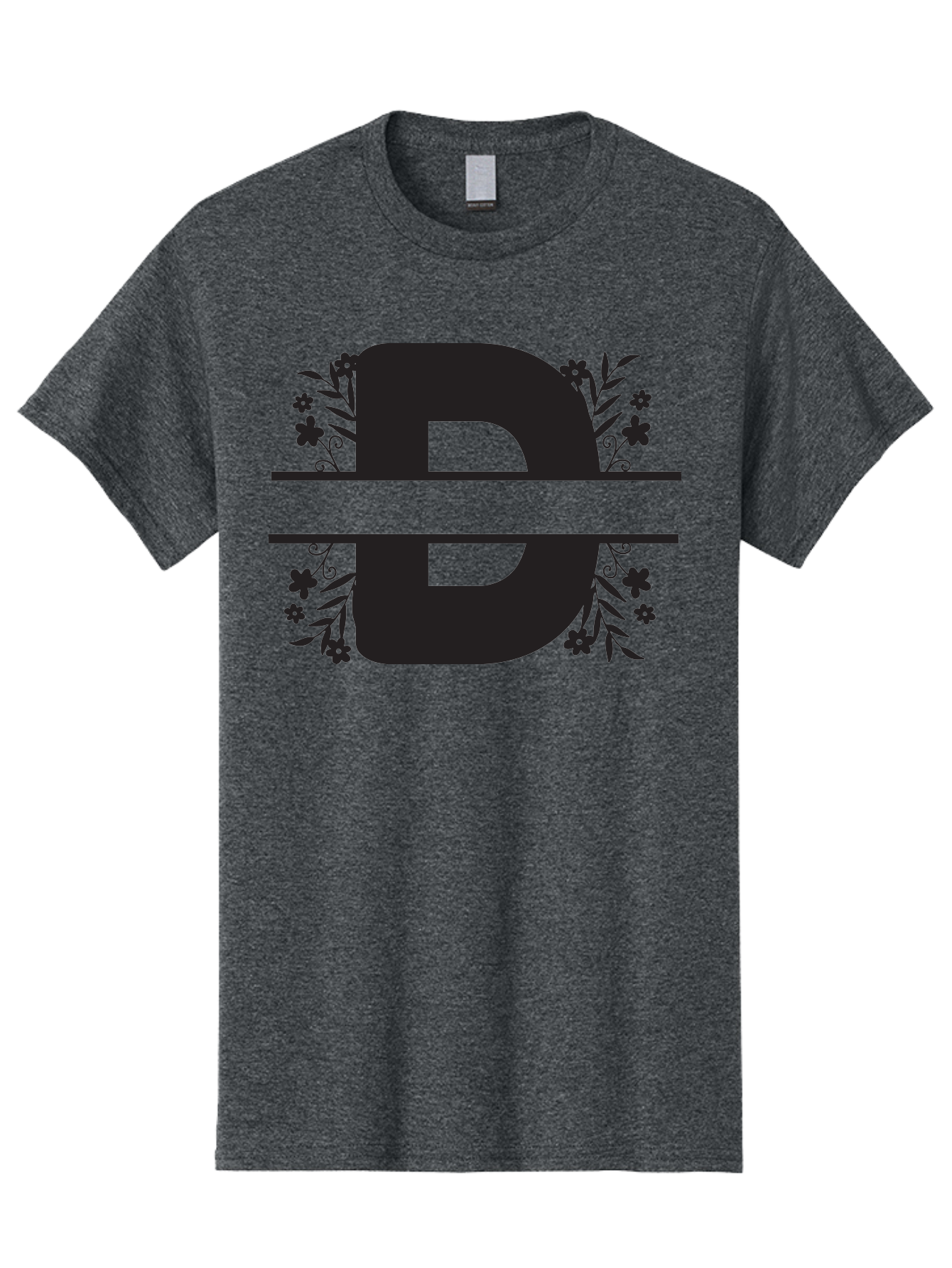 B-B-Floral-Design Men'S Graphic Tee, 100% Cotton, Comfortable Casual Summer Wear, Machine Washable, Letter B, Floral Design, Decorative Elements, Floral Patterns, Ornate Details, Black And Green, Bold Typography, Flower Motifs, Aac482 15