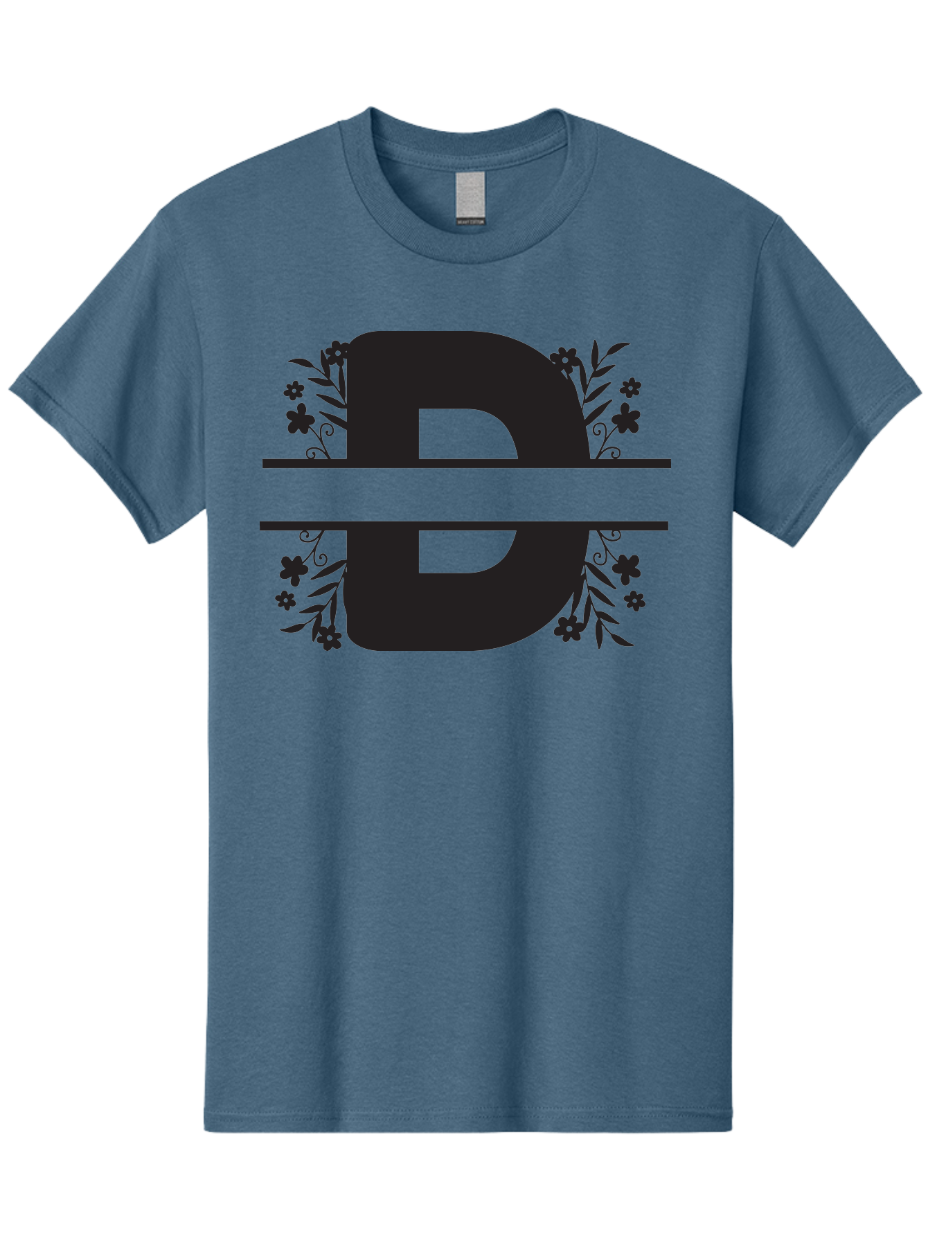 B-B-Floral-Design Men'S Graphic Tee, 100% Cotton, Comfortable Casual Summer Wear, Machine Washable, Letter B, Floral Design, Decorative Elements, Floral Patterns, Ornate Details, Black And Green, Bold Typography, Flower Motifs, Aac482 23