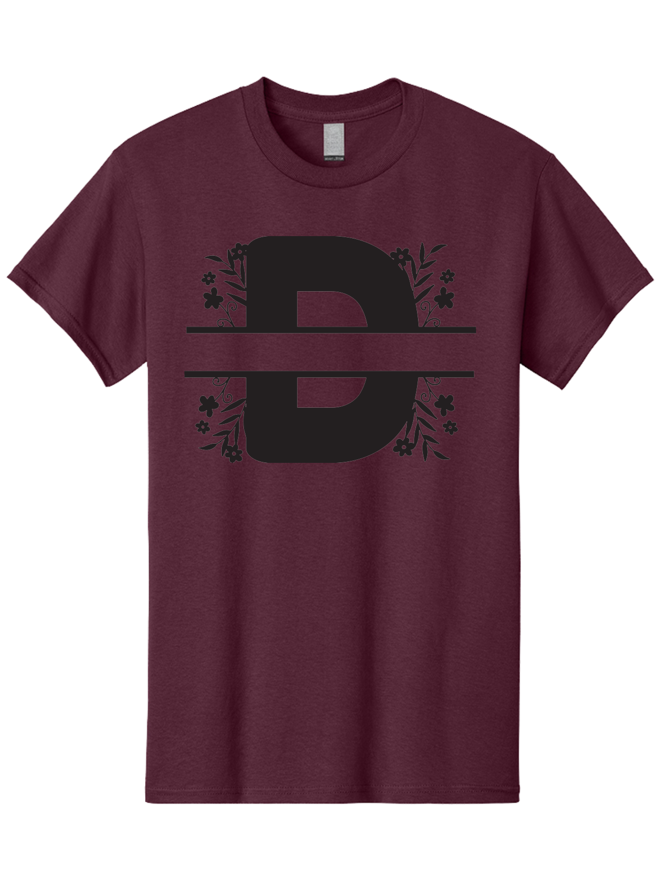 B-B-Floral-Design Men'S Graphic Tee, 100% Cotton, Comfortable Casual Summer Wear, Machine Washable, Letter B, Floral Design, Decorative Elements, Floral Patterns, Ornate Details, Black And Green, Bold Typography, Flower Motifs, Aac482 1