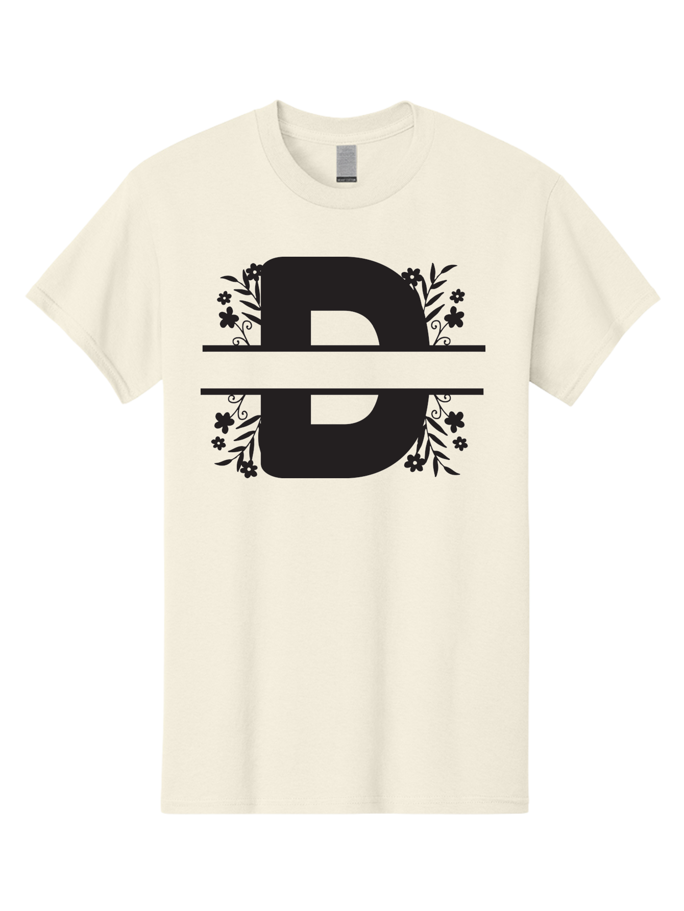 B-B-Floral-Design Men'S Graphic Tee, 100% Cotton, Comfortable Casual Summer Wear, Machine Washable, Letter B, Floral Design, Decorative Elements, Floral Patterns, Ornate Details, Black And Green, Bold Typography, Flower Motifs, Aac482 27