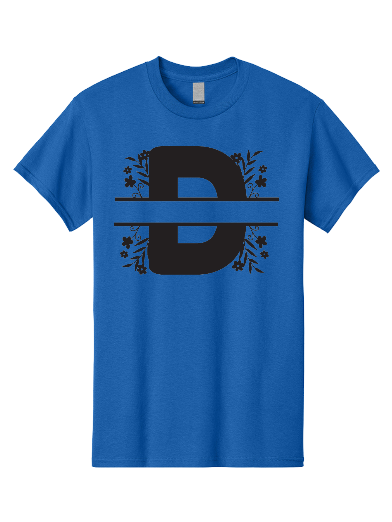 B-B-Floral-Design Men'S Graphic Tee, 100% Cotton, Comfortable Casual Summer Wear, Machine Washable, Letter B, Floral Design, Decorative Elements, Floral Patterns, Ornate Details, Black And Green, Bold Typography, Flower Motifs, Aac482 21