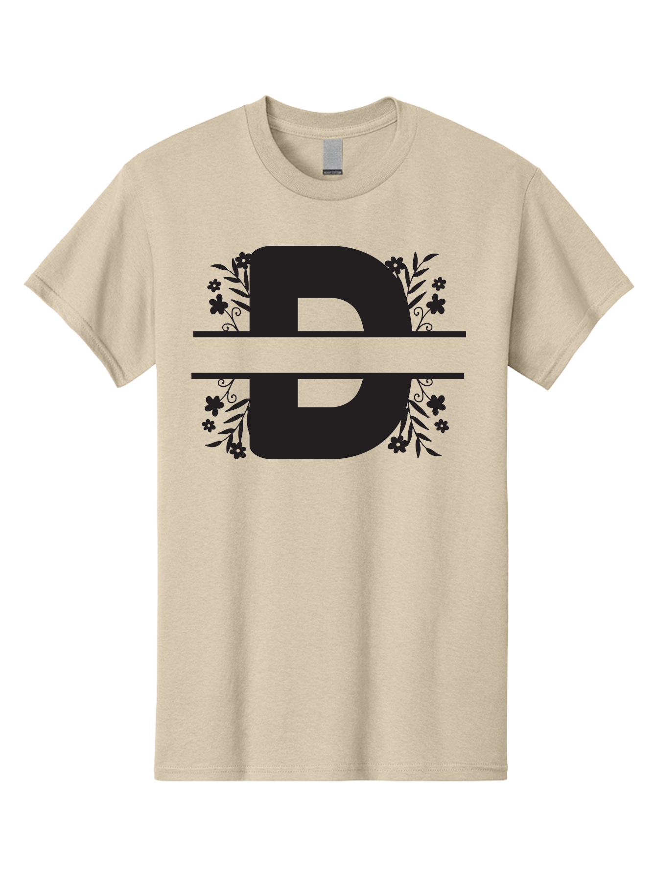 B-B-Floral-Design Men'S Graphic Tee, 100% Cotton, Comfortable Casual Summer Wear, Machine Washable, Letter B, Floral Design, Decorative Elements, Floral Patterns, Ornate Details, Black And Green, Bold Typography, Flower Motifs, Aac482 7