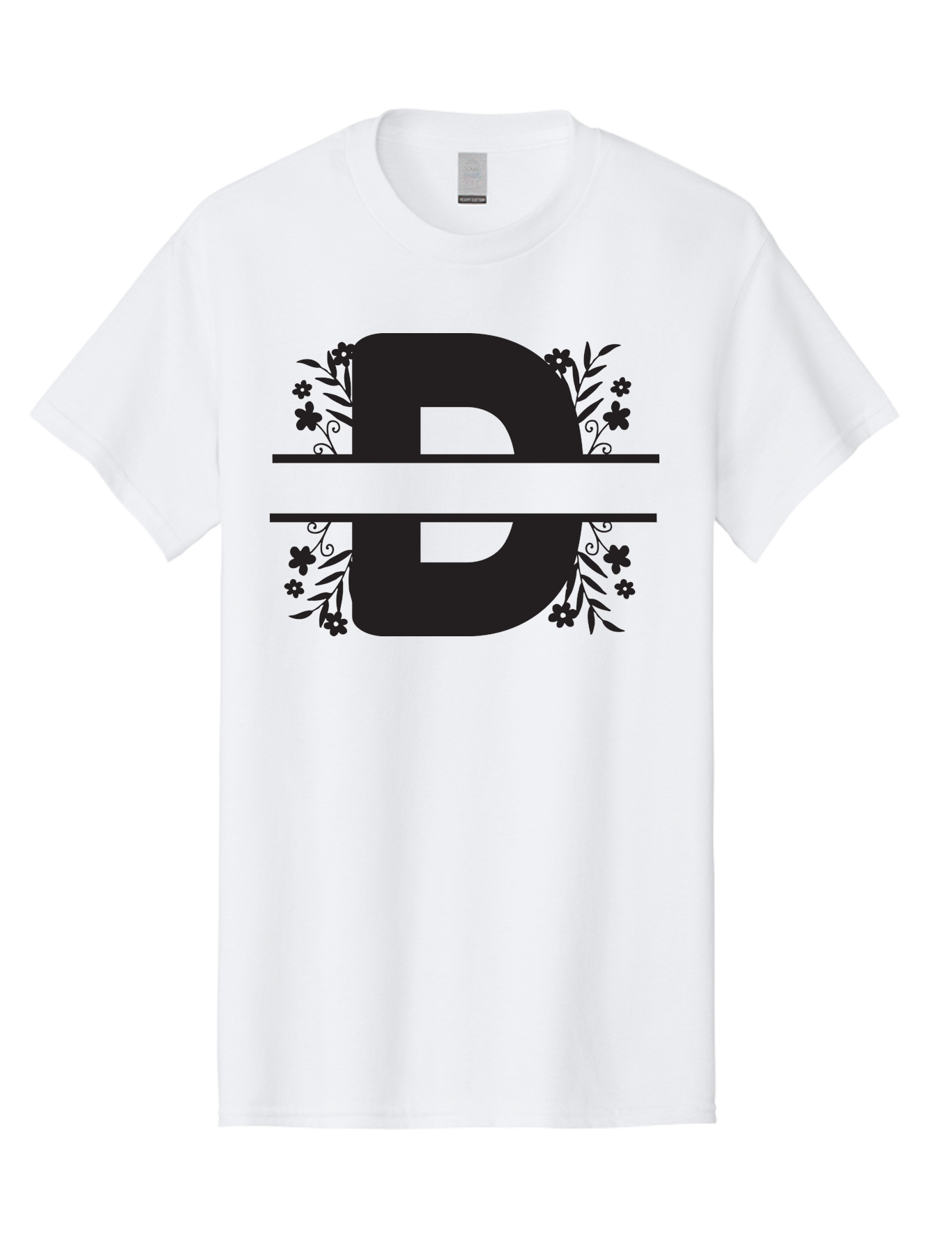 B-B-Floral-Design Men'S Graphic Tee, 100% Cotton, Comfortable Casual Summer Wear, Machine Washable, Letter B, Floral Design, Decorative Elements, Floral Patterns, Ornate Details, Black And Green, Bold Typography, Flower Motifs, Aac482 17